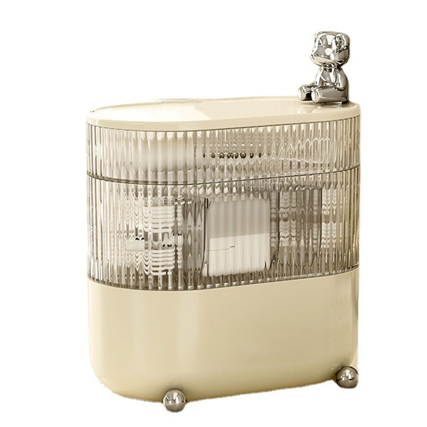 Desktop Storage Box 3 Tier Rotating Divided Organizer for Jewelry Data Cable Cosmetic Cream White