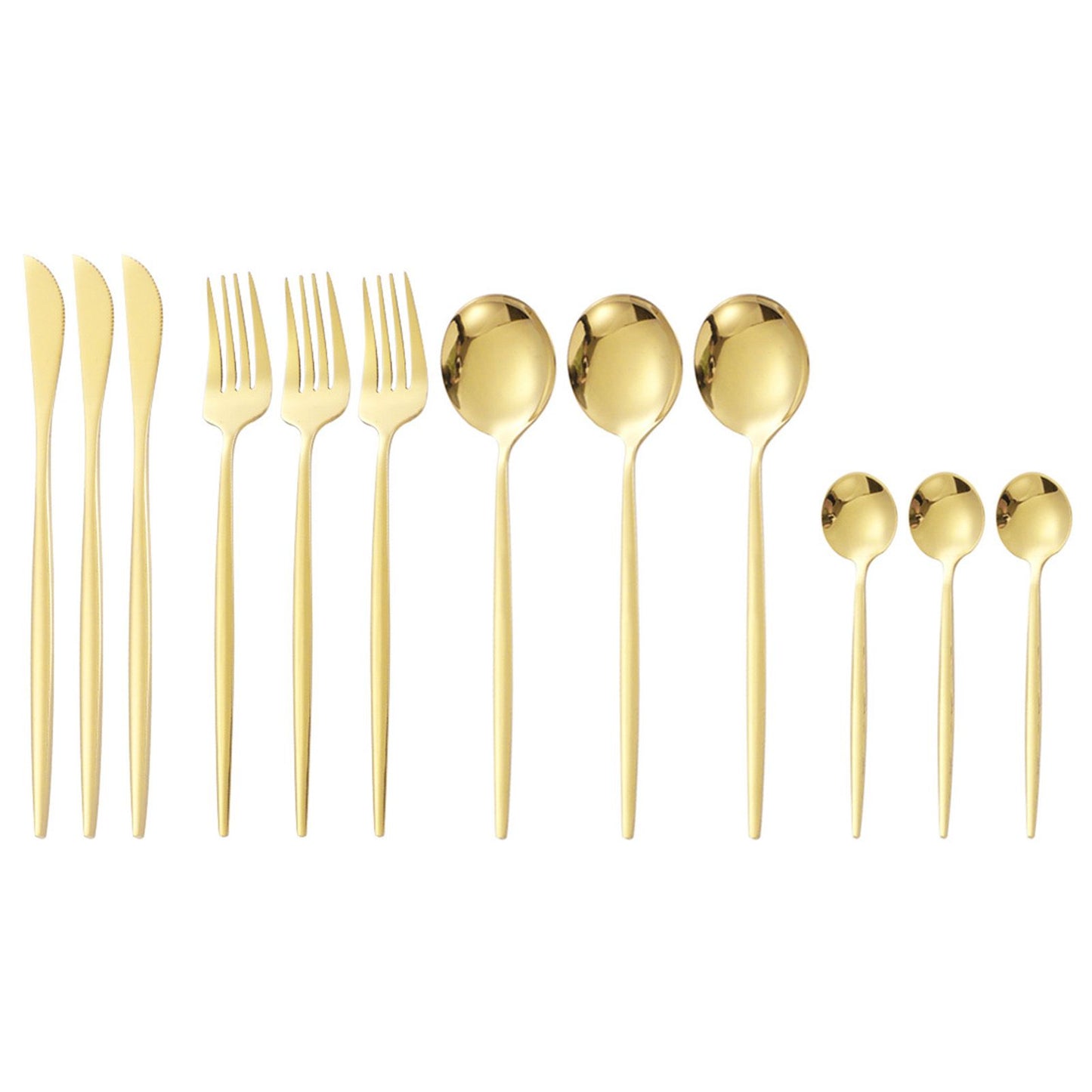 12Pcs Tableware Set Spoons Knives Forks Glossy 410 Stainless Steel Cutlery Set for Home Restaurant Gold