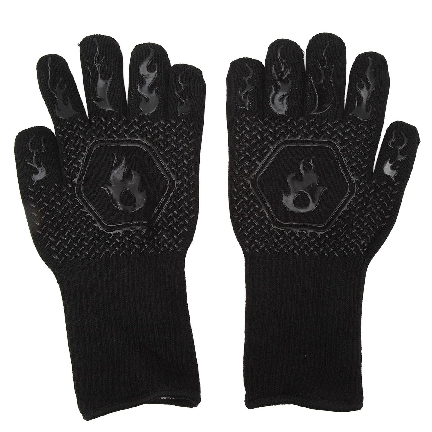 BBQ Gloves Fireproof 800℃ Heat Resistant Double Sided Silicone Large Grill Gloves for Oven Barbecue Cooking Black
