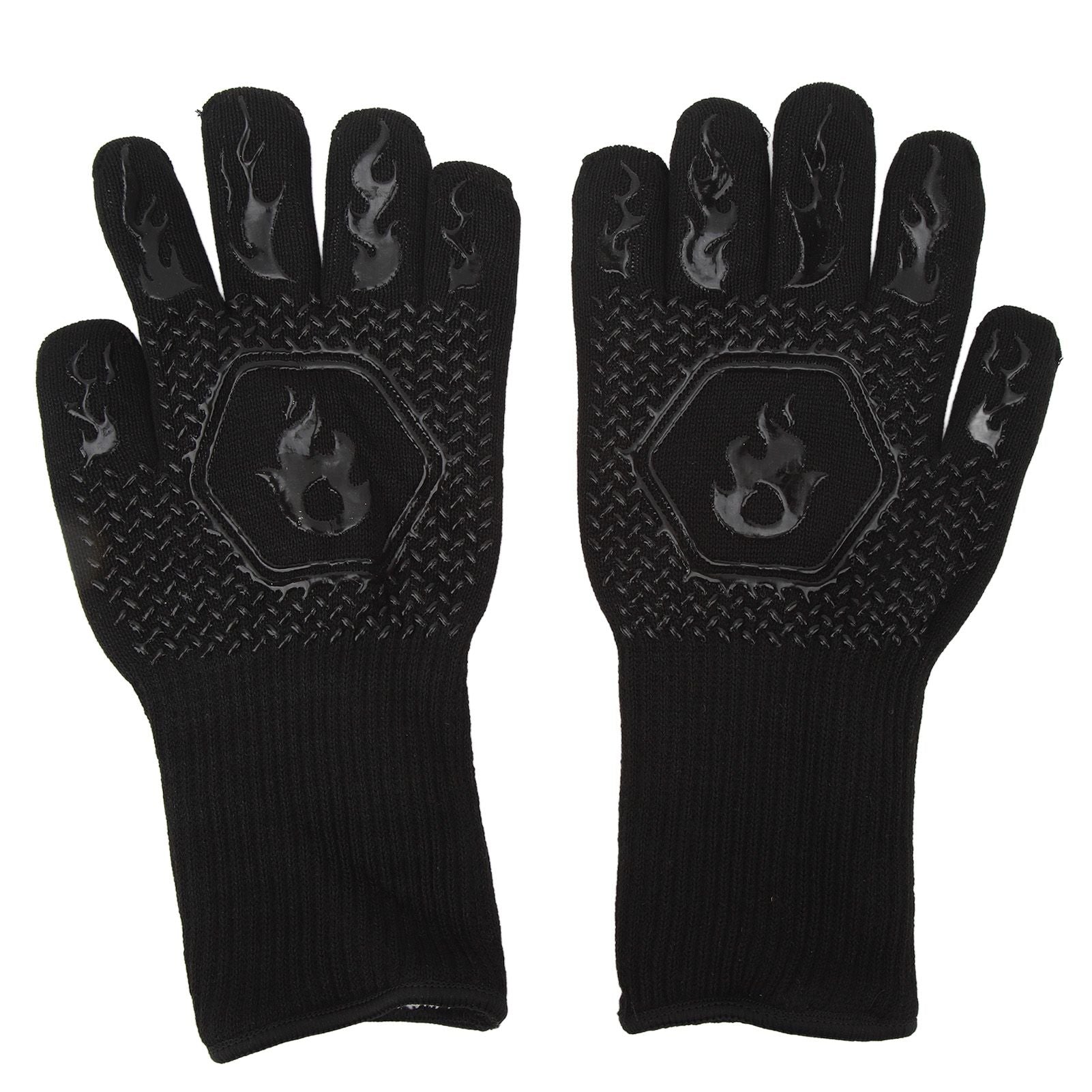 BBQ Gloves Fireproof 800℃ Heat Resistant Double Sided Silicone Large Grill Gloves for Oven Barbecue Cooking Black