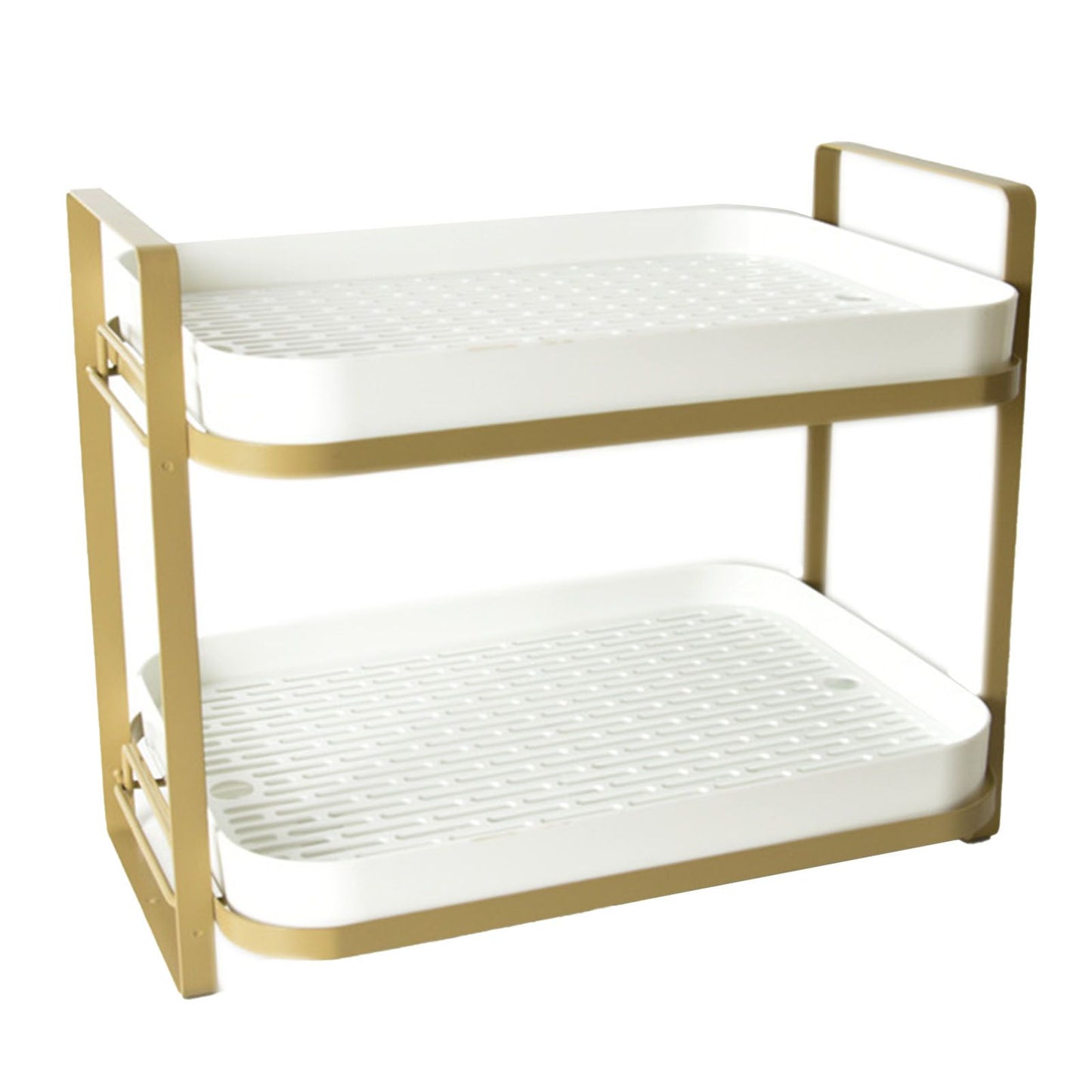 Double Layer Coffee Mug Holder Large Capacity Tea Set Storage Rack Kitchen Tray Drain Box Mug Stand White
