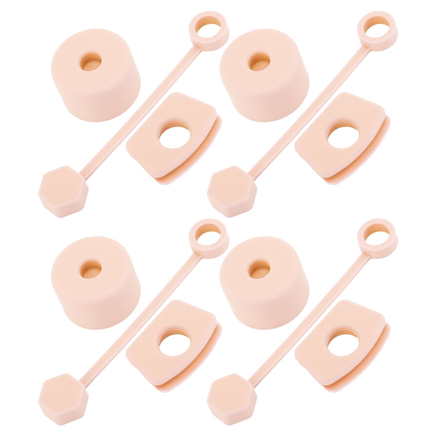 4 Set Silicone Spill Proof Stopper Set Tumbler Accessories Including Straw Cover Cap Square Leak Stopper Round Lid Stopper Plug Pink