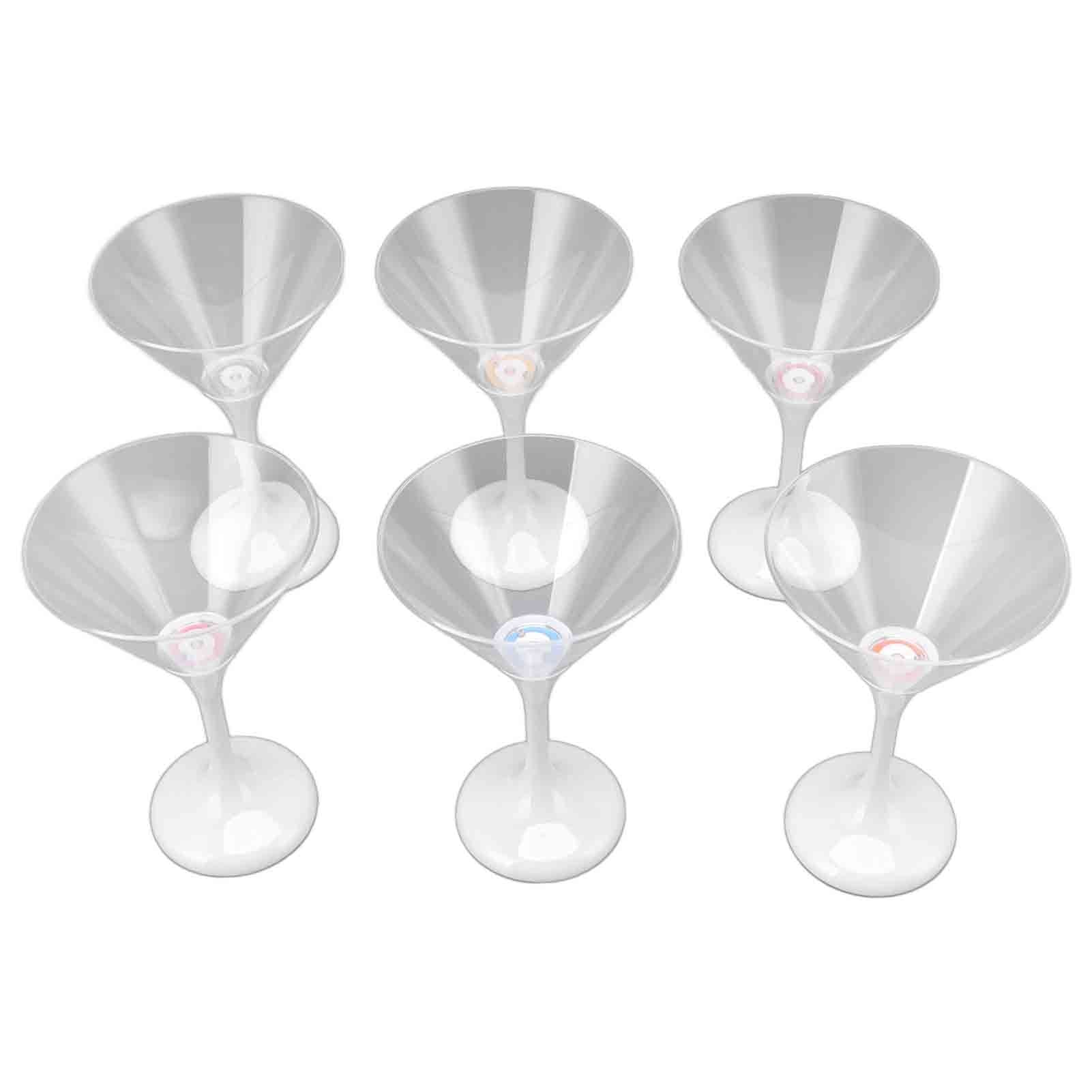 6Pcs LED Light Up Flashing Plastic Martini Glasses 210ml LED Cocktail Glasses with Stem Party Prop Glow Cup