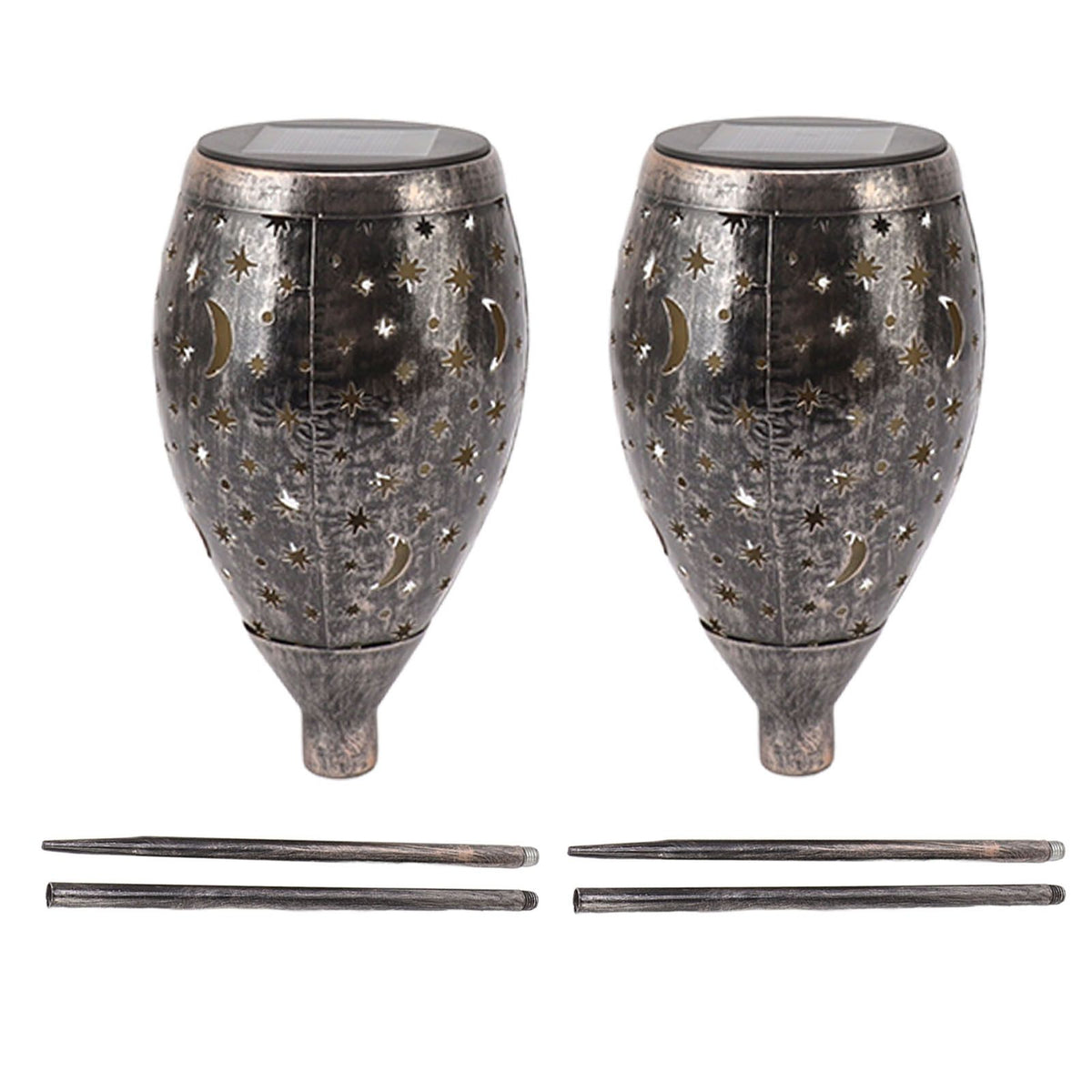 2PCS Solar Decorative Lantern 5730LED Pathway Light IP44 Waterproof Ground Insert Lamp with Moon Star Hollow Pattern for Walkway Backyard Landscape
