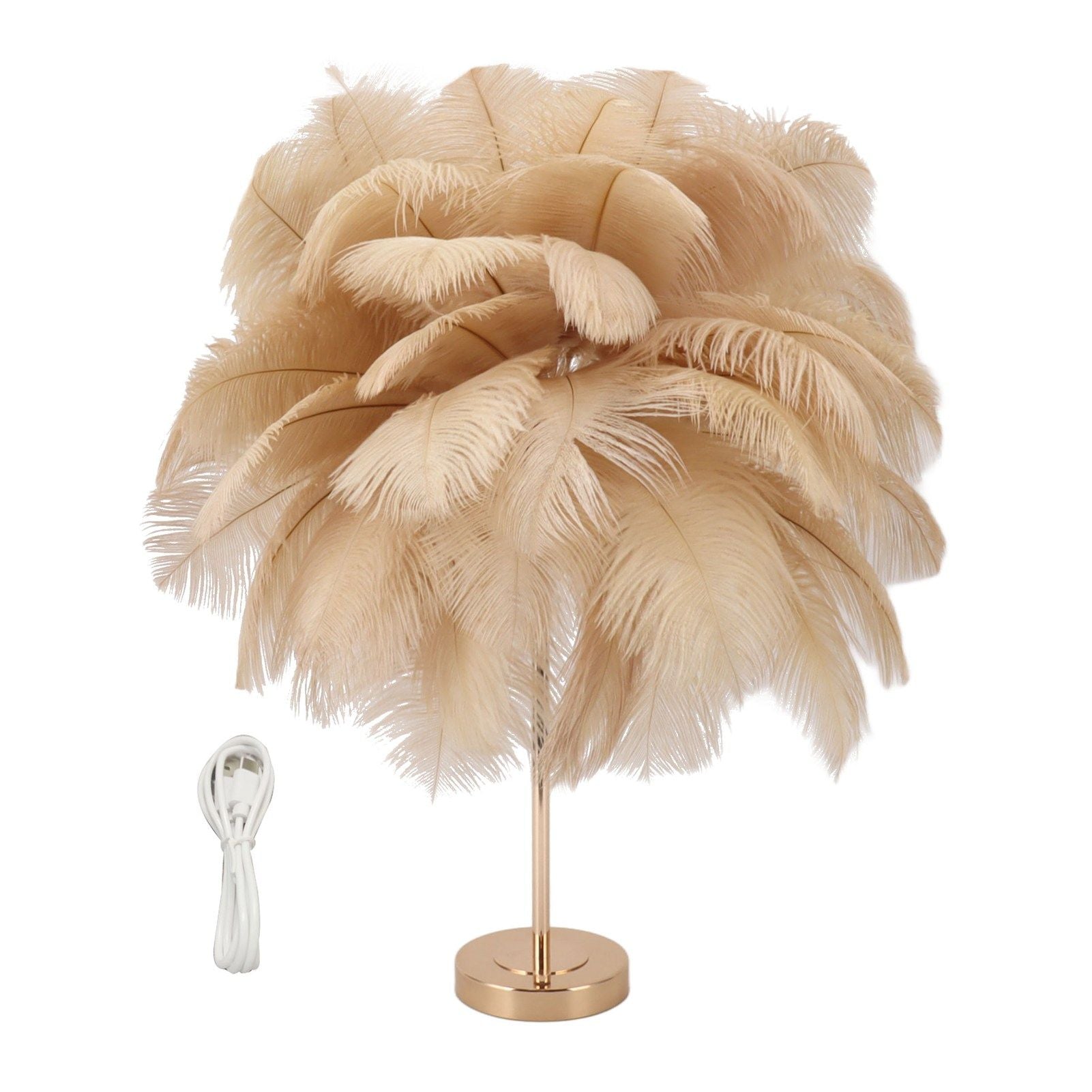 Feather Table Lamp 3 Color Dimmable Touch Switch USB Plug in Romantic Modern Decorative Bedside Light for Bedroom Light Tan