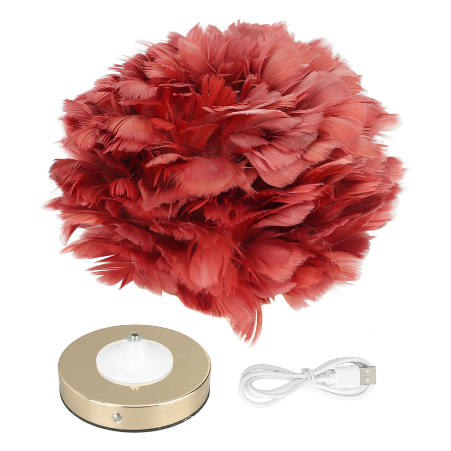 Feather Table Lamp Stepless Dimming USB Charging Touch Control LED Table Lamp for Bedroom Cafe Wine Red