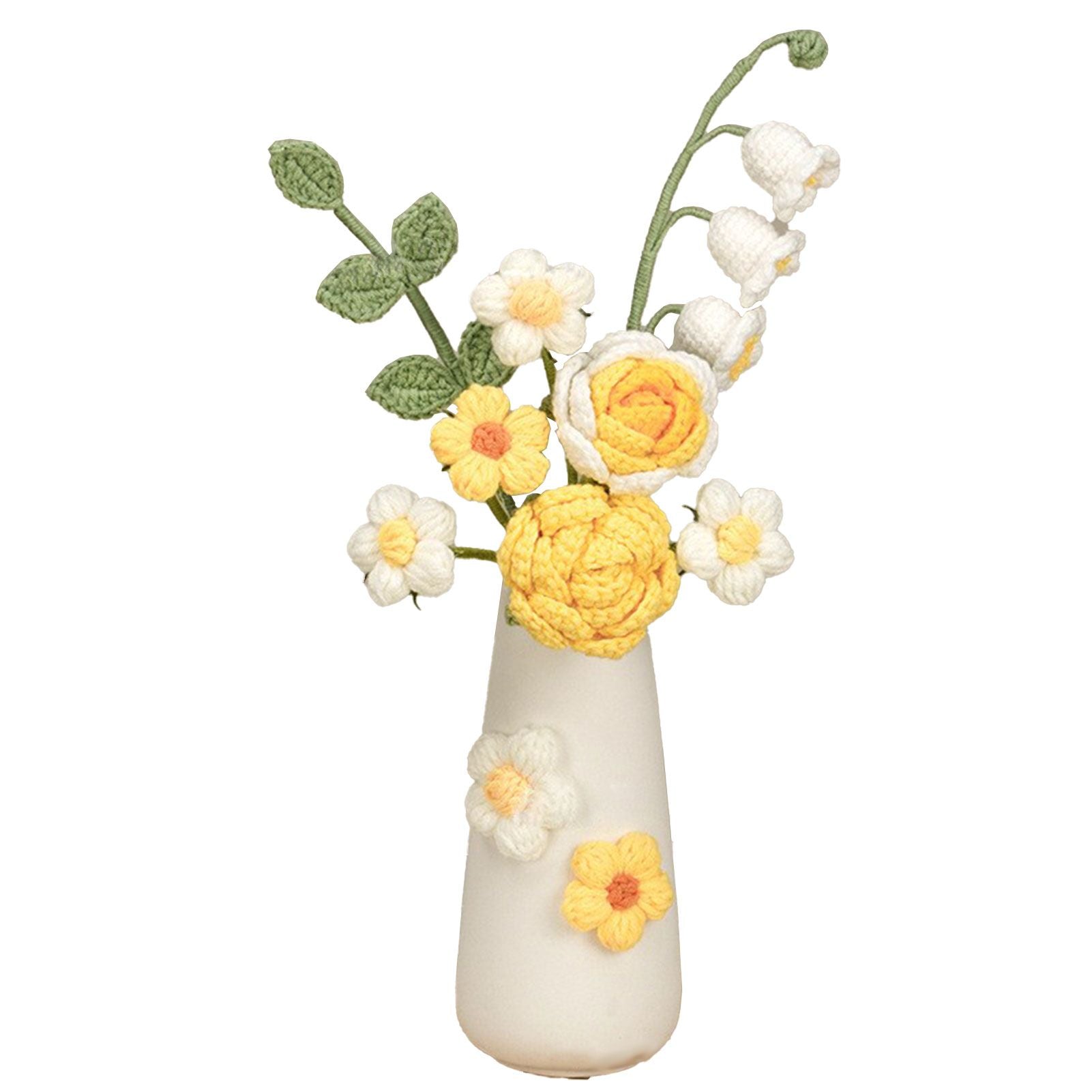Simulation Woolen Flower Handmade Knitting Artificial Flower Crochet Knitted Flower with Ceramic Vase Table Flower Gift