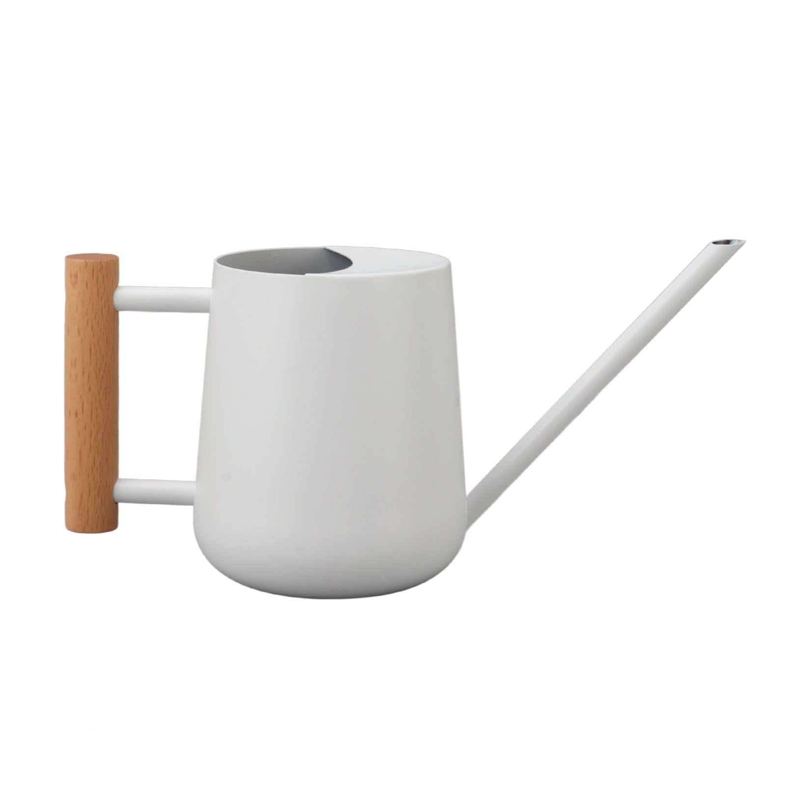 Watering Can 900ml Stainless Steel Long Spout Wooden Handle Elegant Flower Watering Pot for Garden Family Outdoor White
