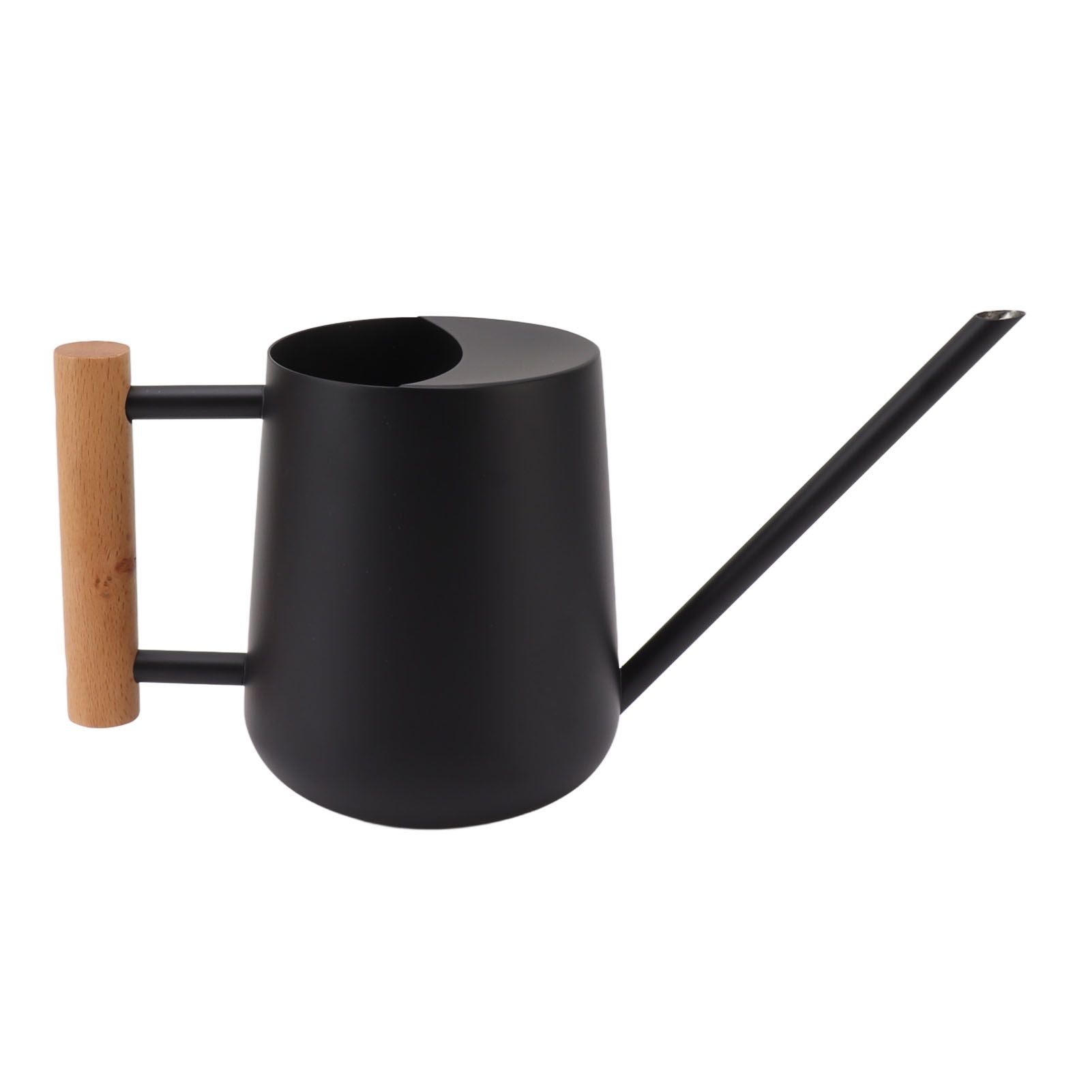 Watering Can 900ml Stainless Steel Long Spout Wooden Handle Elegant Flower Watering Pot for Garden Family Outdoor Black