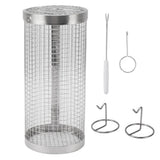 BBQ Net Tube Rolling Grilling Basket Stainless Steel Wire Mesh Cylinder Grill Basket with Fork Hook for Outdoor Barbecue Camping S