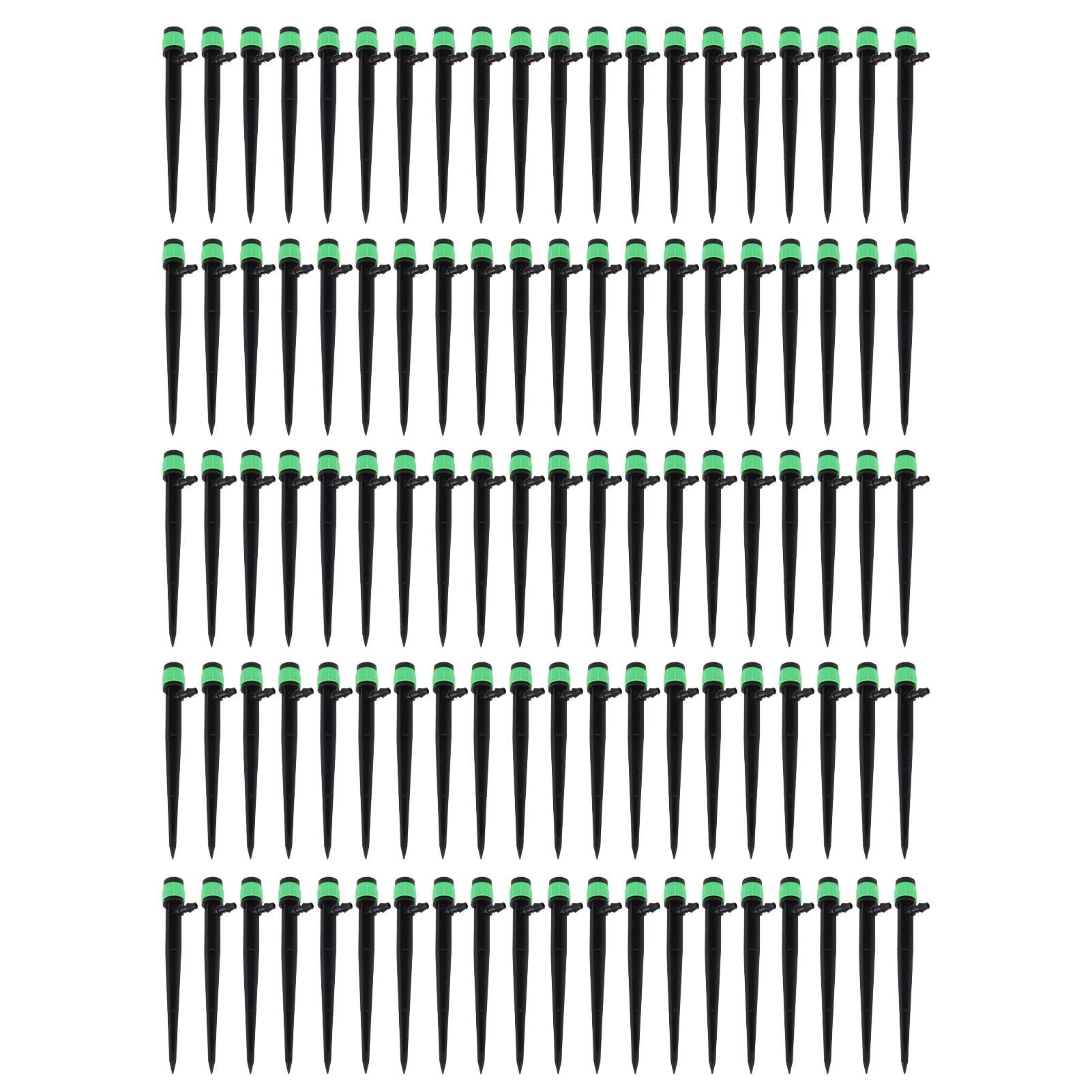 100pcs Drip Emitters 360 Degree Adjustable Water Flow Drippers Sprayer for Patio Lawn Bed Watering System 13cm / 5.1in Green