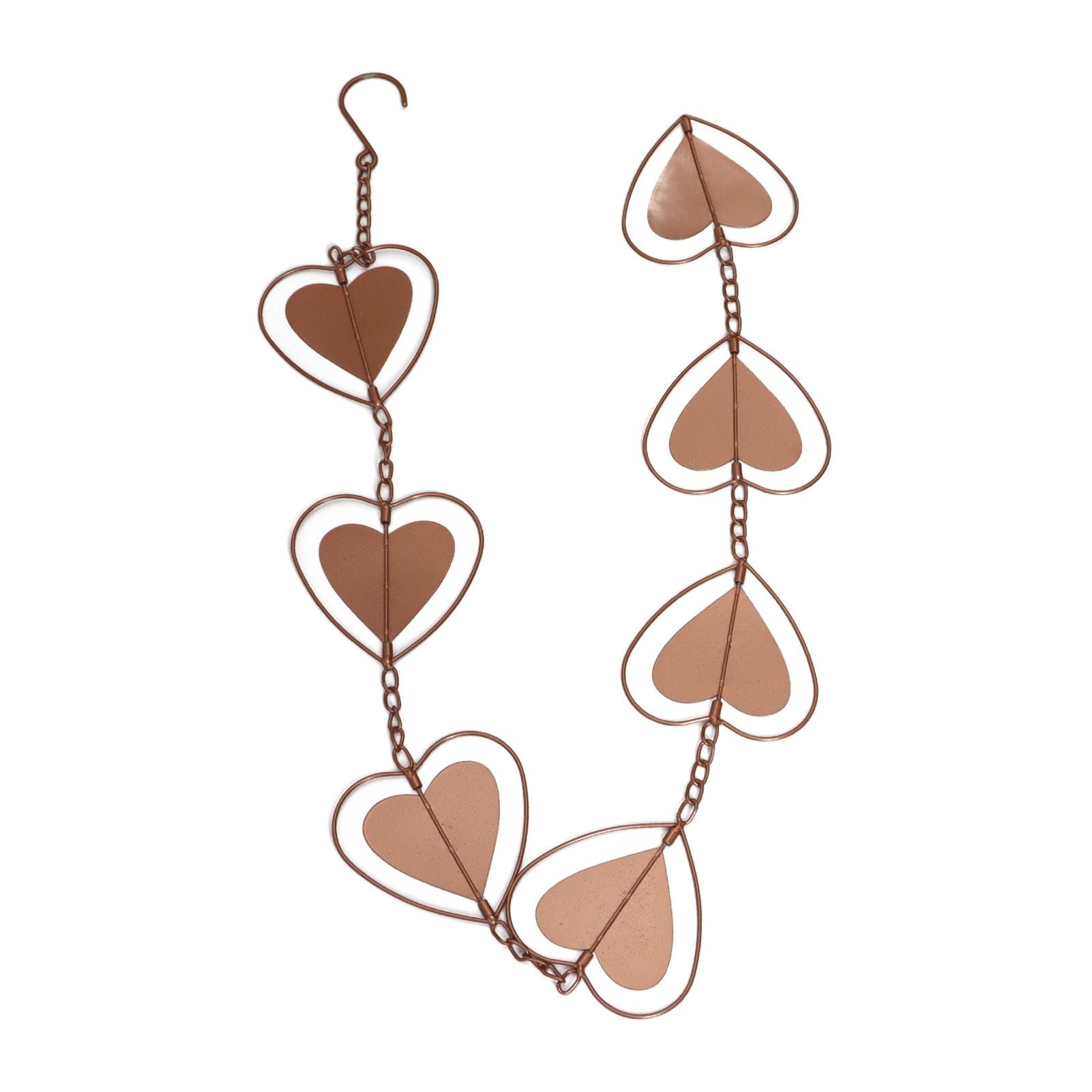Metal Rain Chain Drainage Function Decorative Heart Shape Wind Chime with Hook for Balcony Patio Corridor
