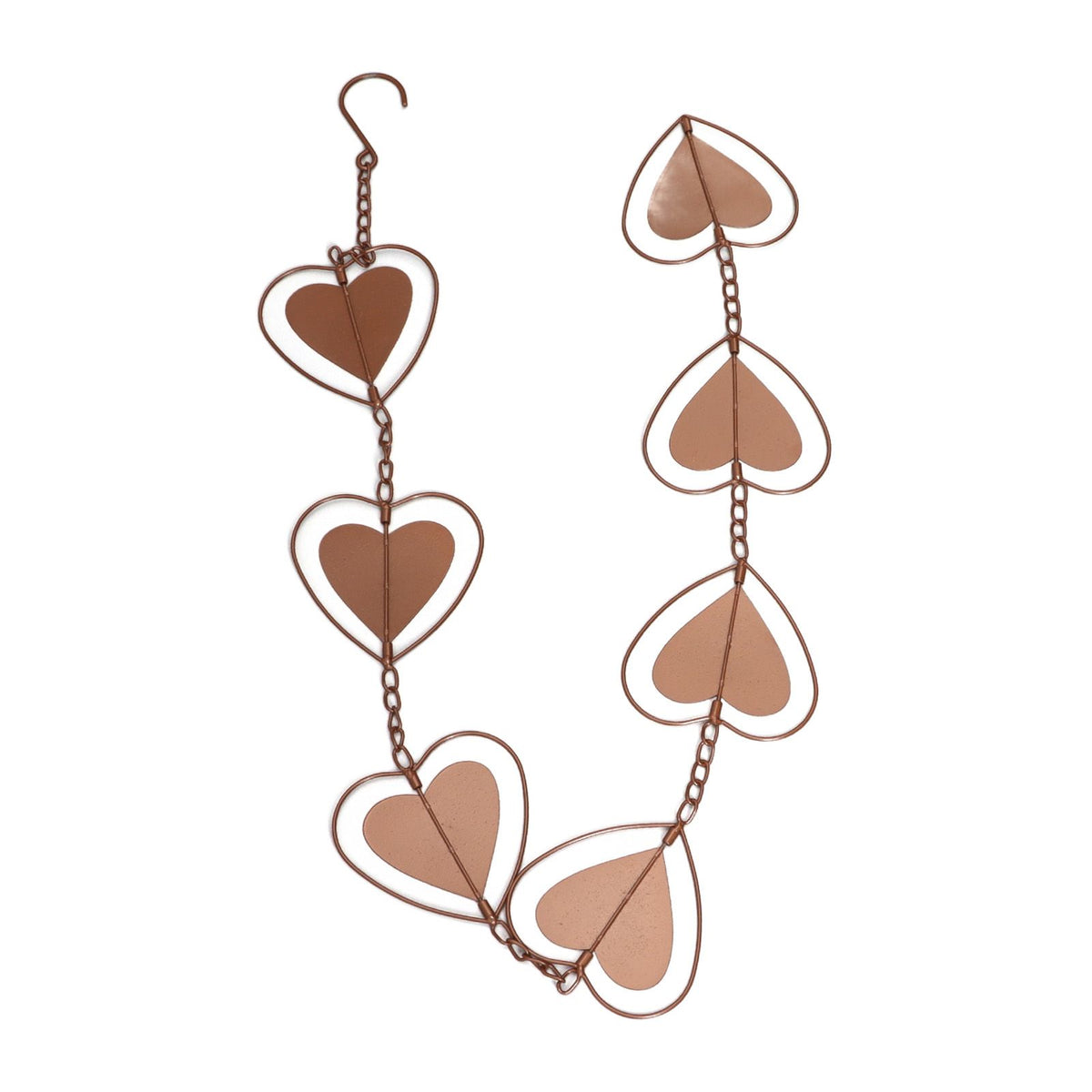 Metal Rain Chain Drainage Function Decorative Heart Shape Wind Chime with Hook for Balcony Patio Corridor