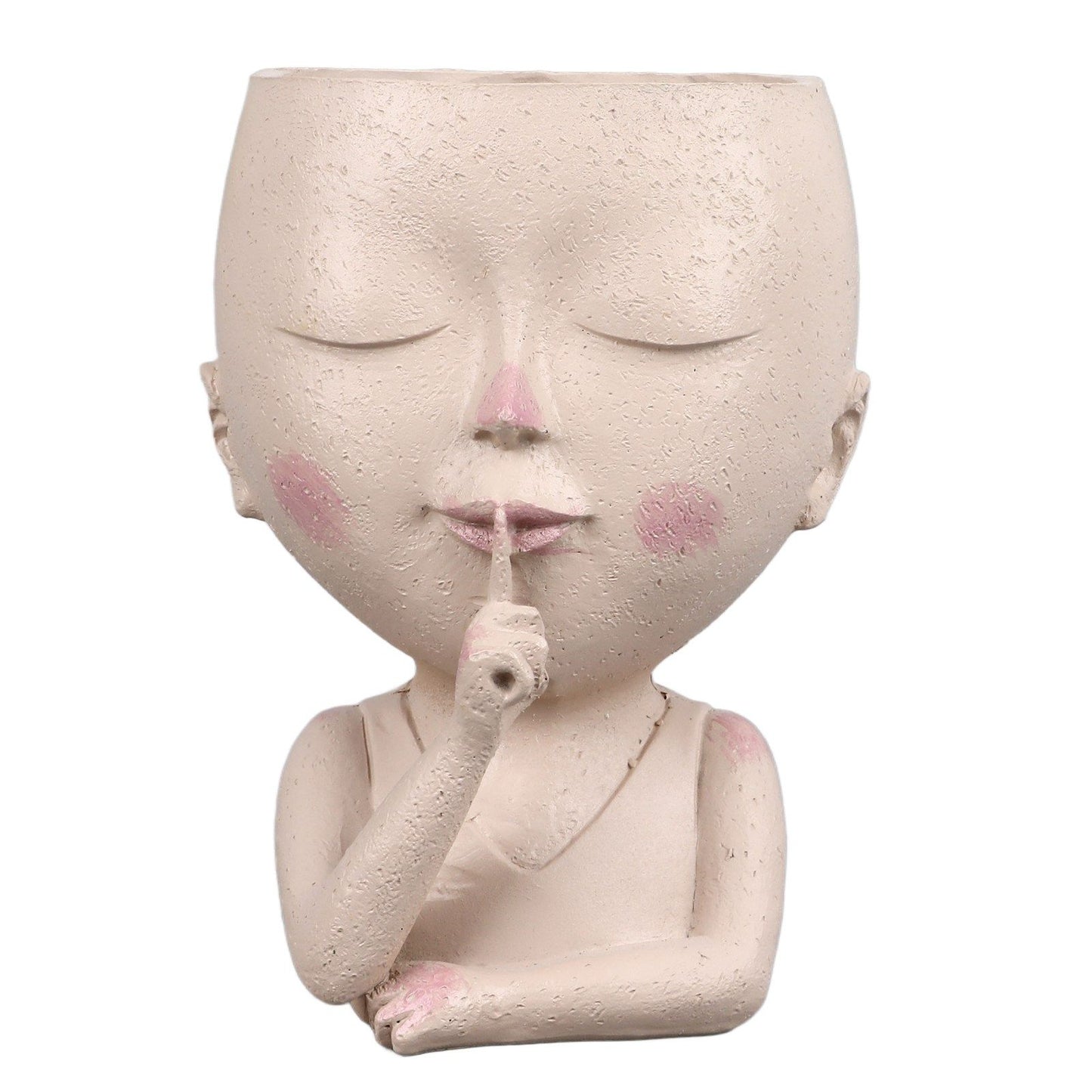 Face Flower Pot Head Planter Pot Cute Resin Succulent Planter with Drainage Hole Closed Eyes Large Opening for Indoor Outdoor