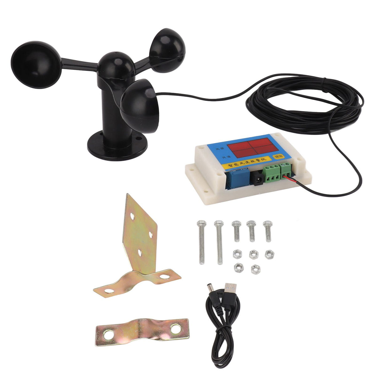 3 Fan Blades Tower Crane Anemometer 3 Blades USB 5V High Accuracy 2‑12 Lever Wind Speed Alarm Device for Outdoor