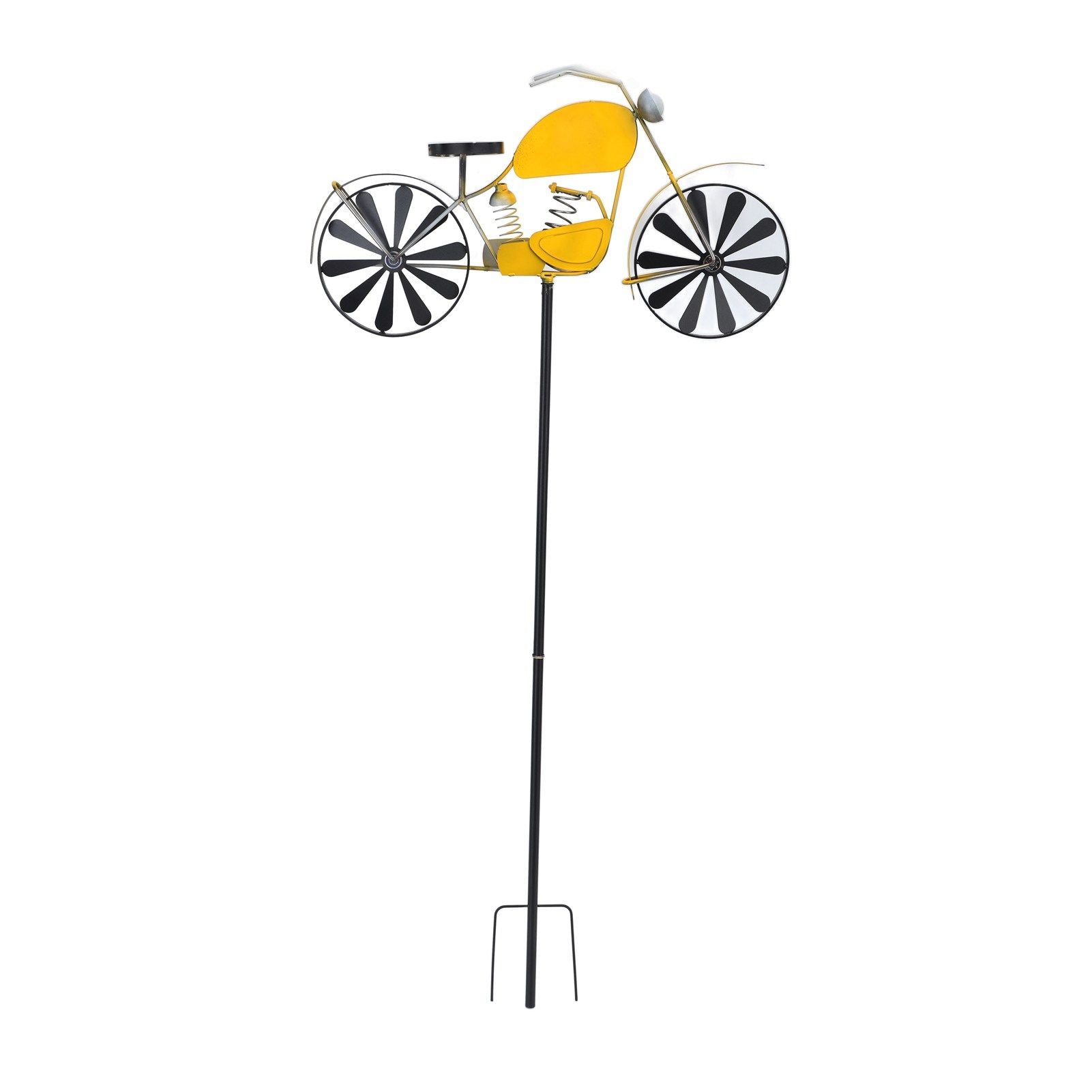 Motorcycle Wind Spinners Motorcycle Garden Spinner Vintage Style Stake Decoration Rustic Yellow