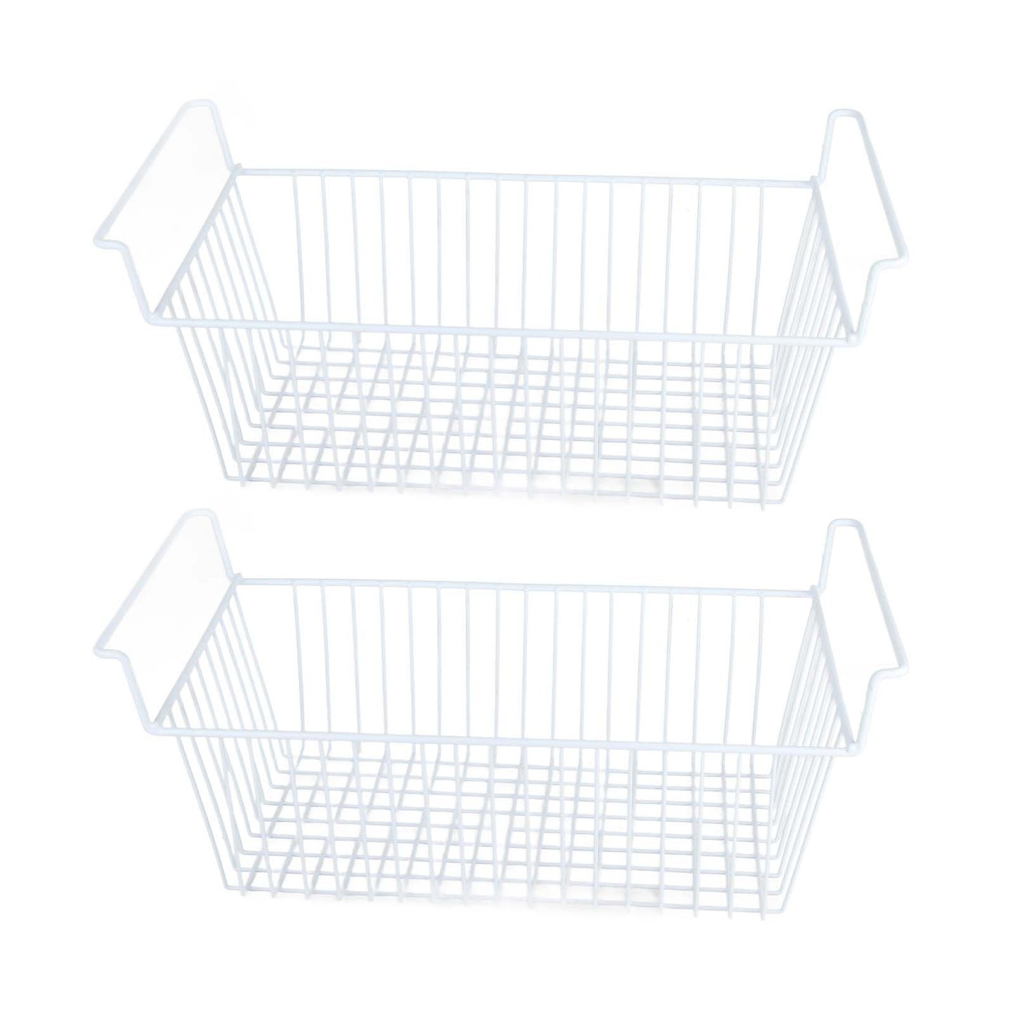 2Pcs Freezer Organizer Bins Steel Wire Large Capacity Strong Bearing Freezer Basket with Handle for Closet Countertops 56.5 X 25.2 X 24cm / 22.2 X 9.9 X 9.4in (L X W X H) with 7cm / 2.8in Handle