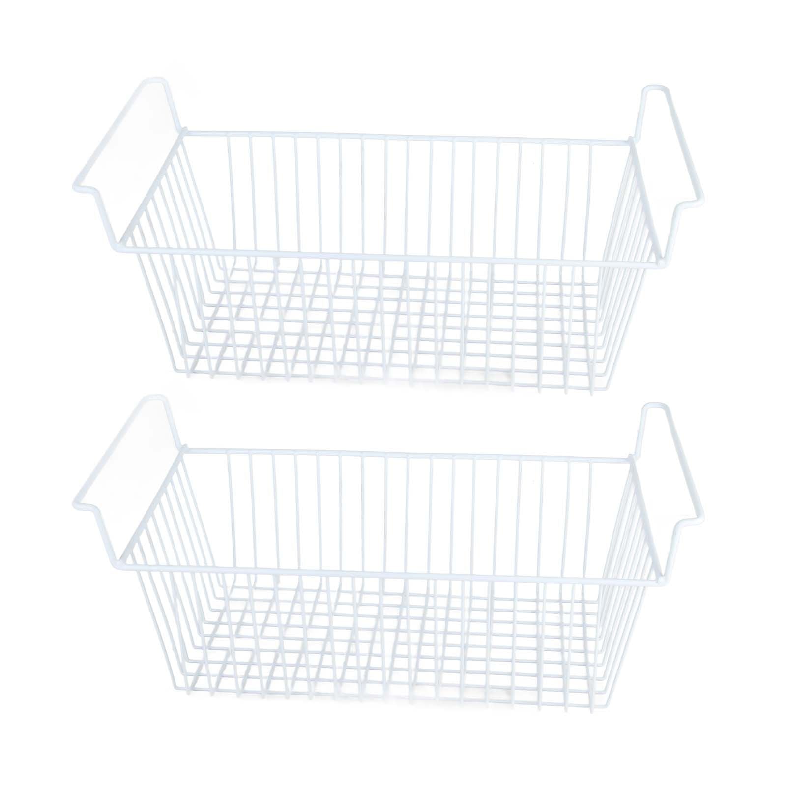 2Pcs Freezer Organizer Bins Steel Wire Large Capacity Strong Bearing Freezer Basket with Handle for Closet Countertops 56.5 X 25.2 X 24cm / 22.2 X 9.9 X 9.4in (L X W X H) with 7cm / 2.8in Handle