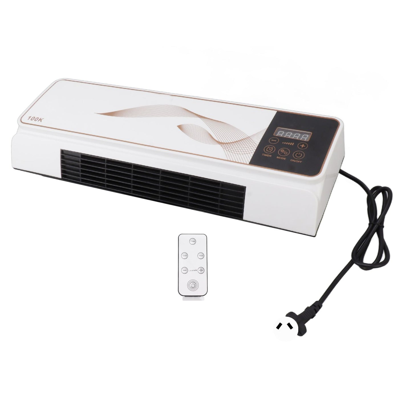 Electric Fan Heater ABS PP Wall Mounted Mini Heating Cooling Machine with Remote Control for Bedroom Bathroom Living Room 220V AU Plug