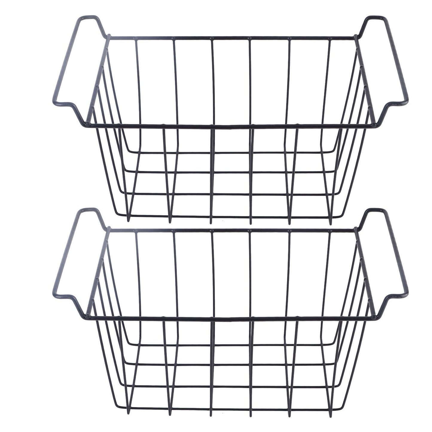 2 Pcs Freezer Wire Storage Basket PE Coated Hanging Rack Organizer Bin Black for Refrigerator Shelves L 39cm X W 20cm X H 20cm