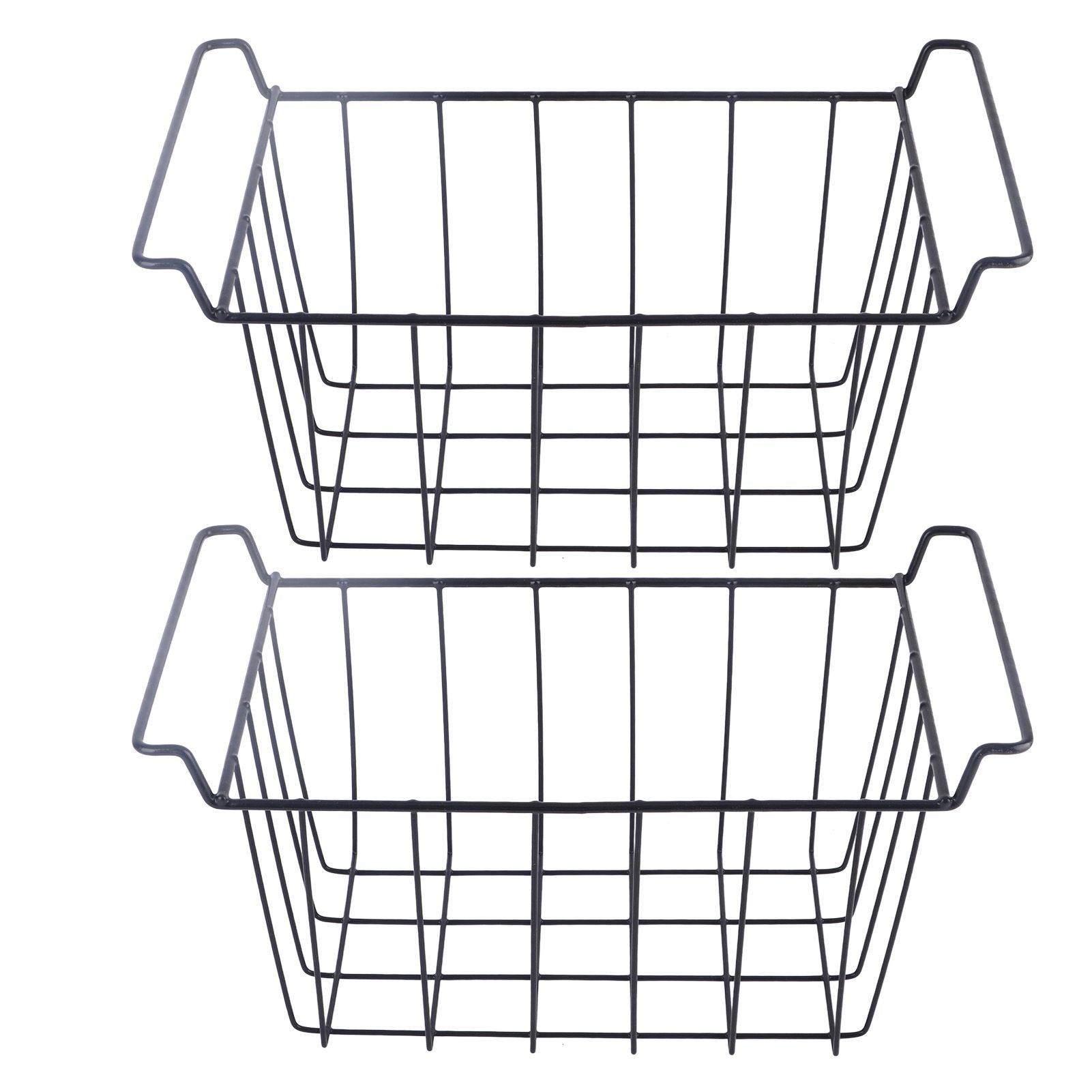 2 Pcs Freezer Wire Storage Basket PE Coated Hanging Rack Organizer Bin Black for Refrigerator Shelves L 39cm X W 20cm X H 20cm