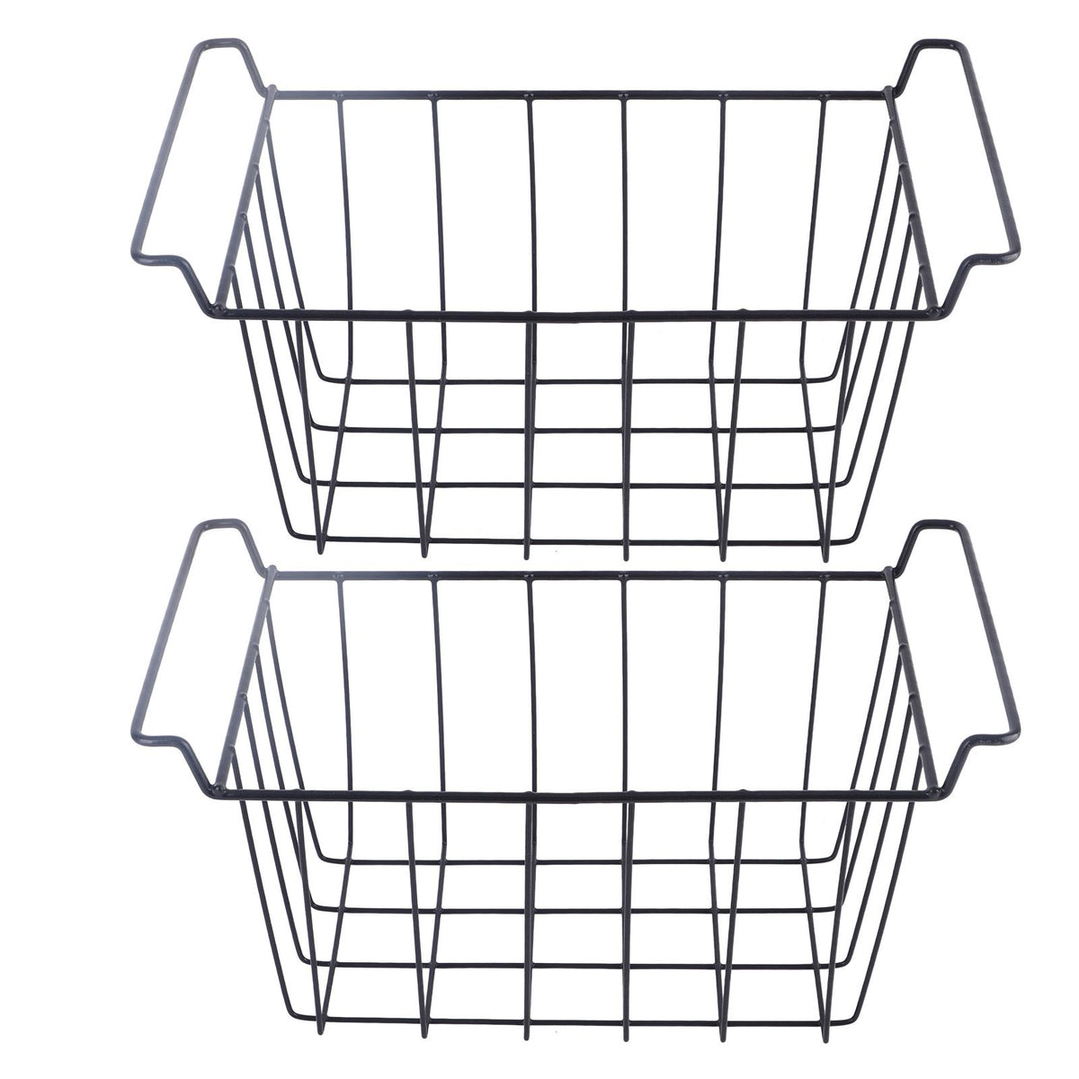 2 Pcs Freezer Wire Storage Basket PE Coated Hanging Rack Organizer Bin Black for Refrigerator Shelves L 39cm X W 20cm X H 20cm