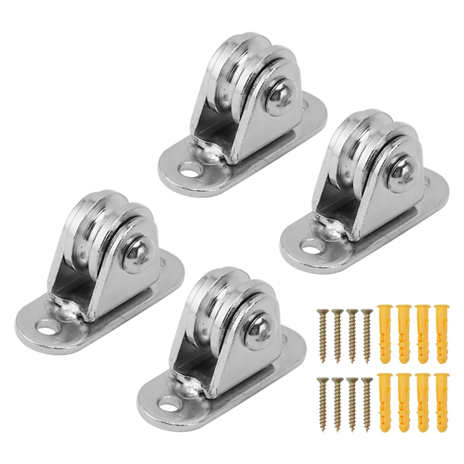 Small Pulley Block Stainless Steel Silent Pulley Roller Wall Mounted Fixed Pulley for DIY Equipment Wire Rope Rail Sliding Gate 4PCS