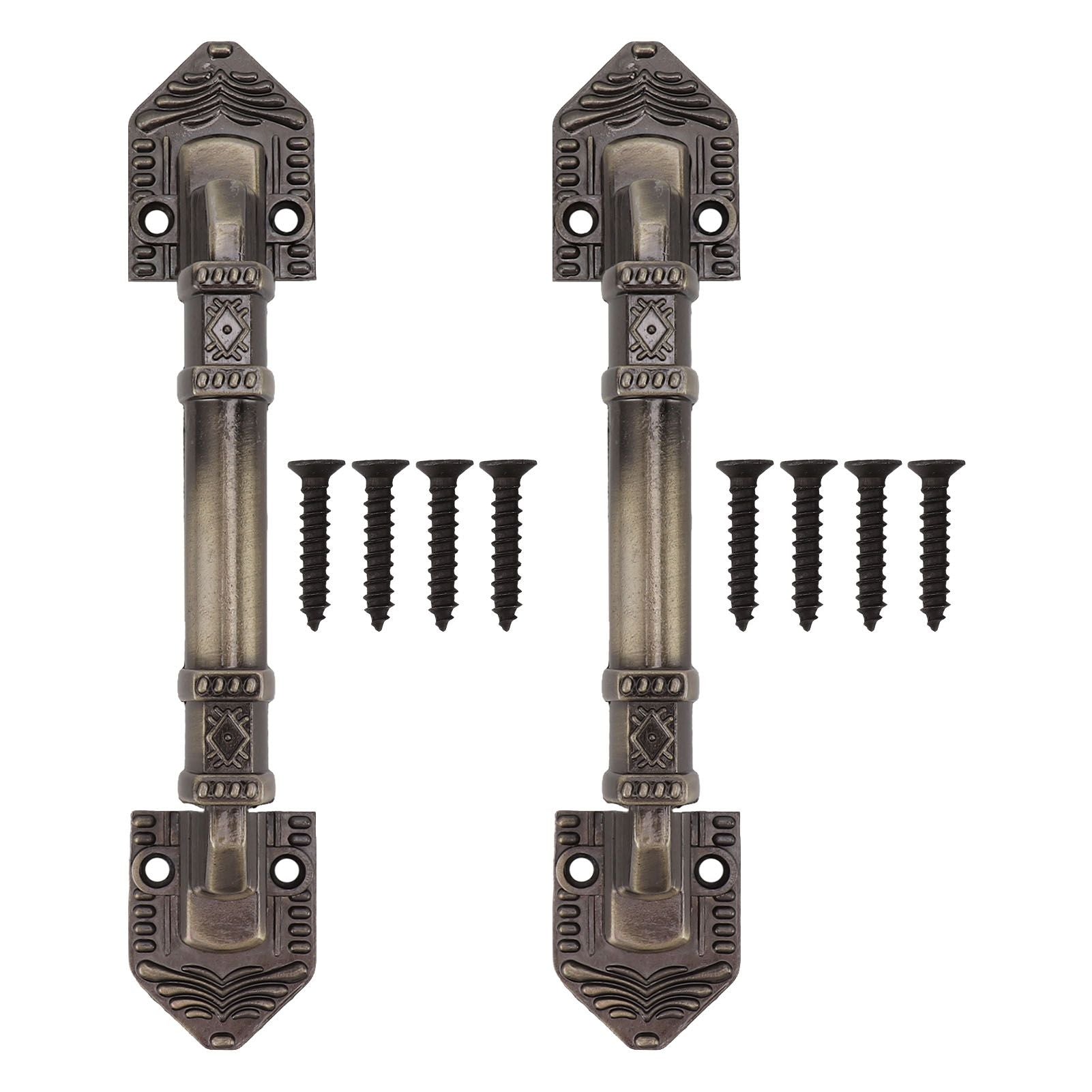 2Pcs Antique Barn Door Handles Bronze Color Easy Mounting Vintage Drawer Handle with Screws for Interior Drawer Garage