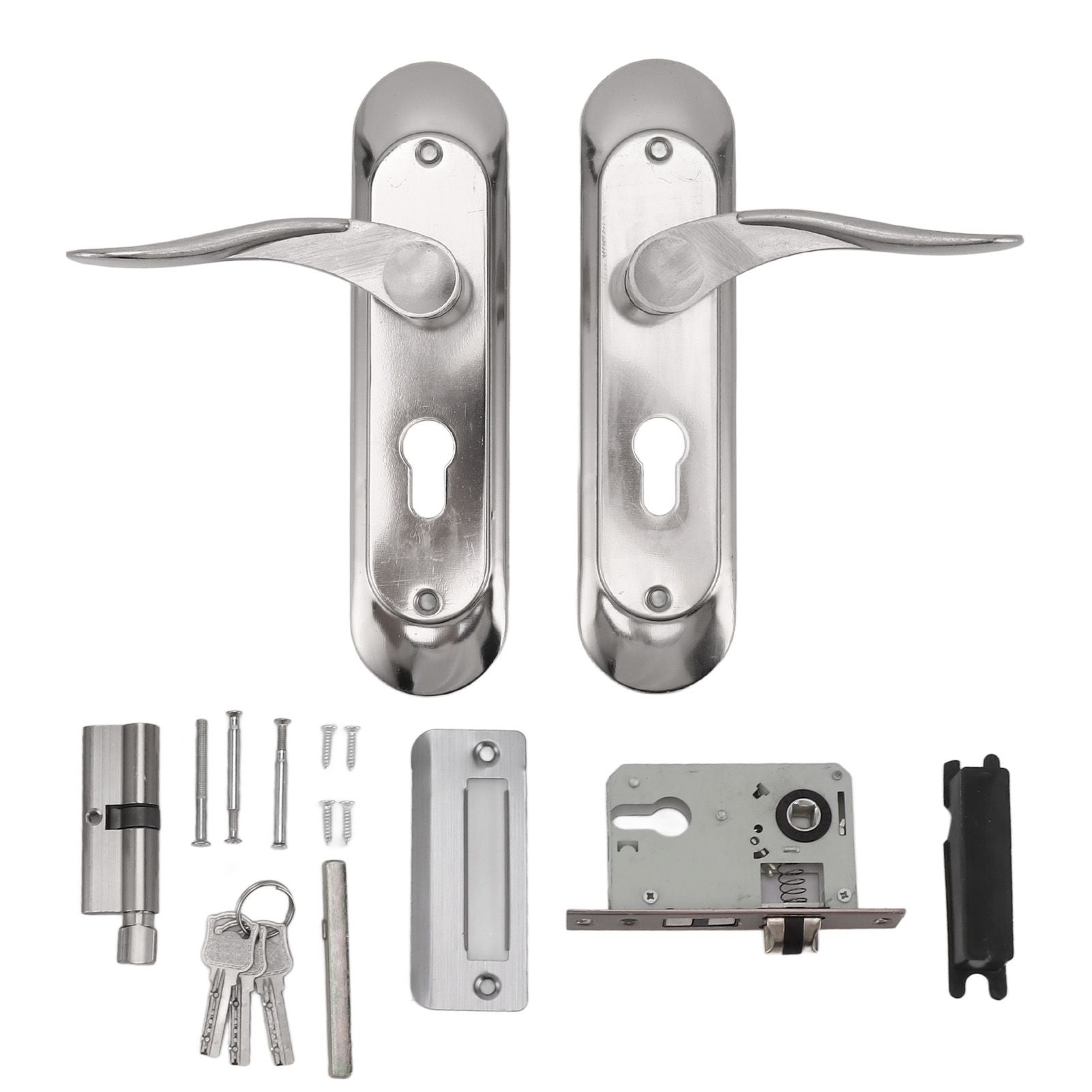 Door Interior Lever Passage Handle with Lock Easy Install Stainless Steel Door Handle for Bedroom Bathroom Closet Home
