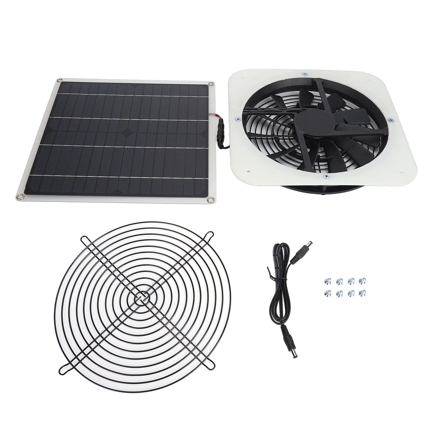 Solar Panel Fan Kit Solar Exhaust Fan 100W Solar Powered Panel with 10inch Round Fan for Greenhouse Shed Chicken Coop White