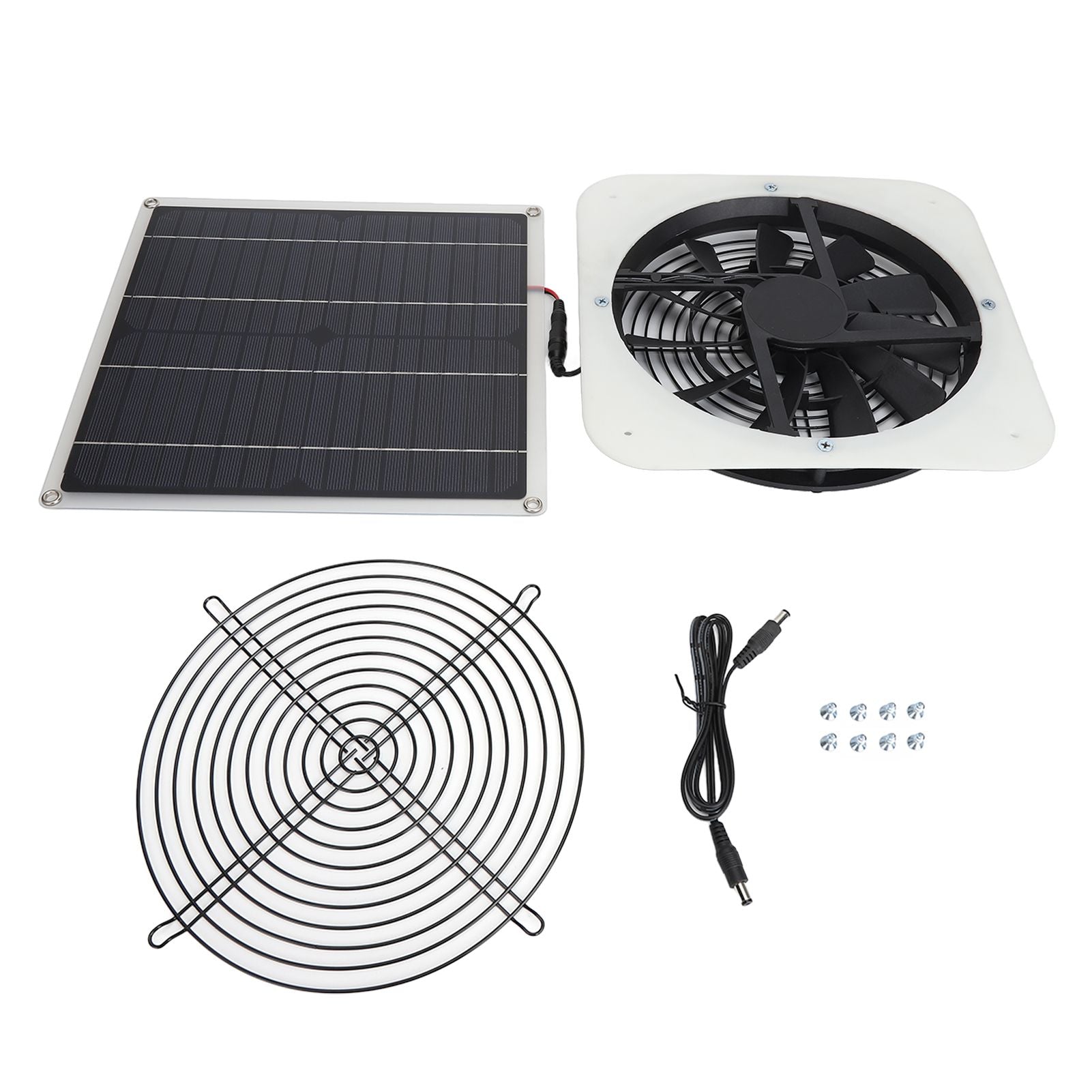 Solar Panel Fan Kit Solar Exhaust Fan 100W Solar Powered Panel with 10inch Round Fan for Greenhouse Shed Chicken Coop White
