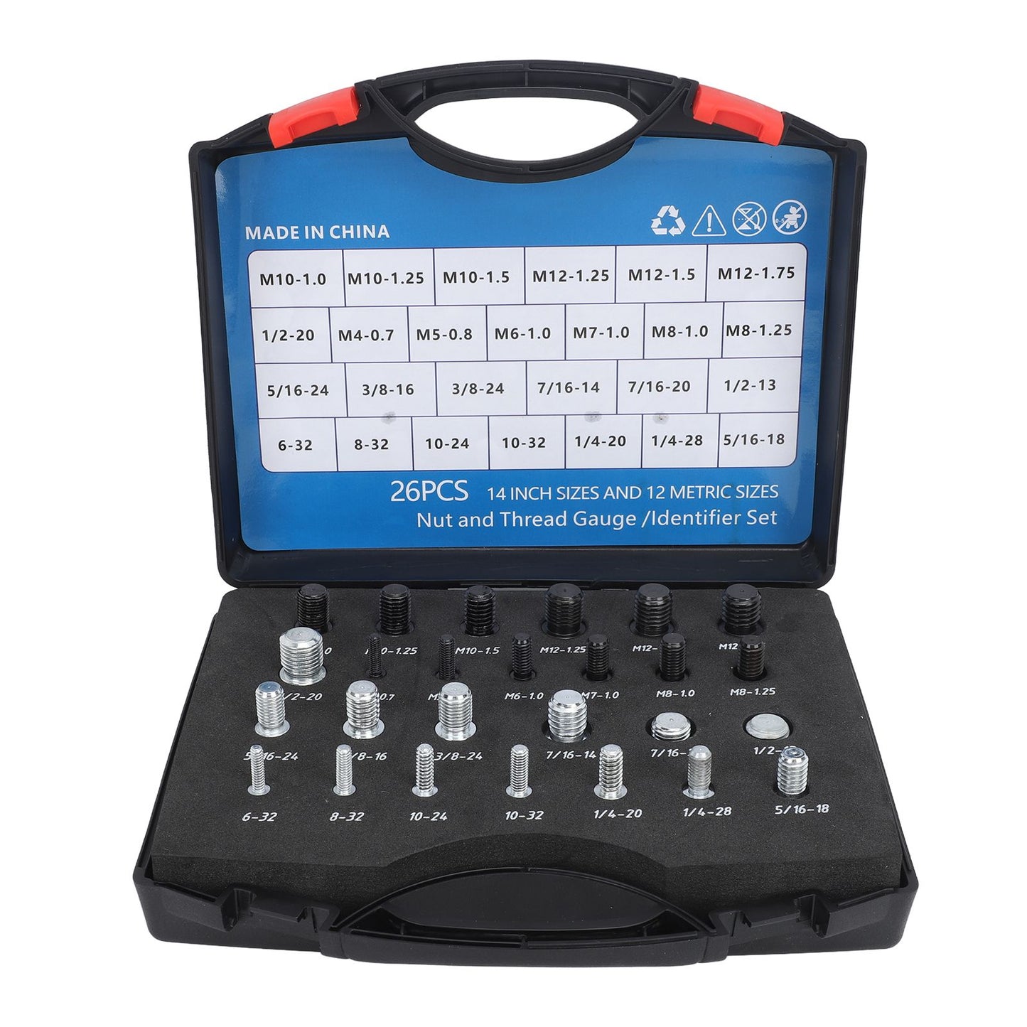 26 PCS Nut Bolt Thread Checker High Accuracy Carbon Steel ABS Nut and Bolt Thread Gauge Set for Detecting Fixed Bolts