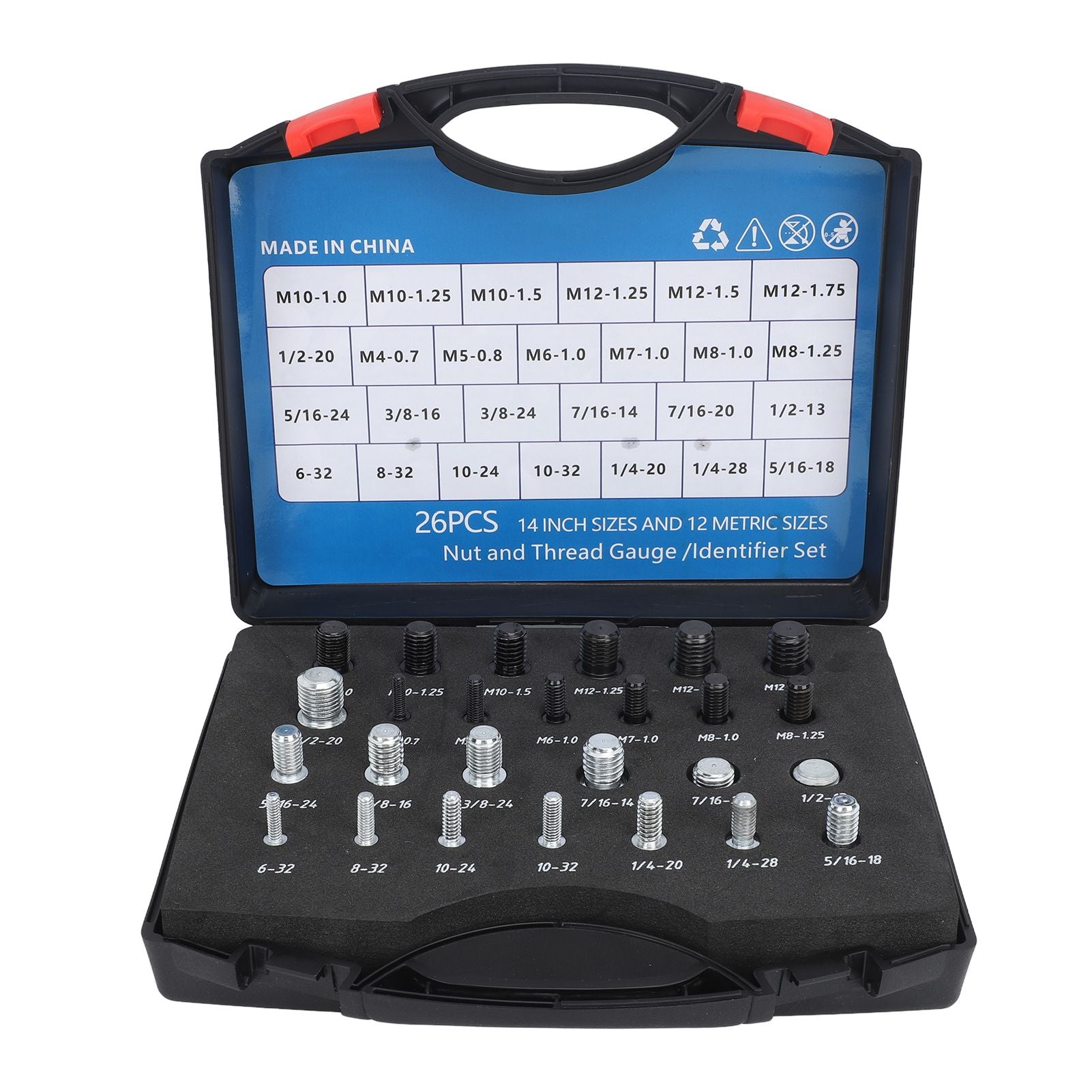 26 PCS Nut Bolt Thread Checker High Accuracy Carbon Steel ABS Nut and Bolt Thread Gauge Set for Detecting Fixed Bolts