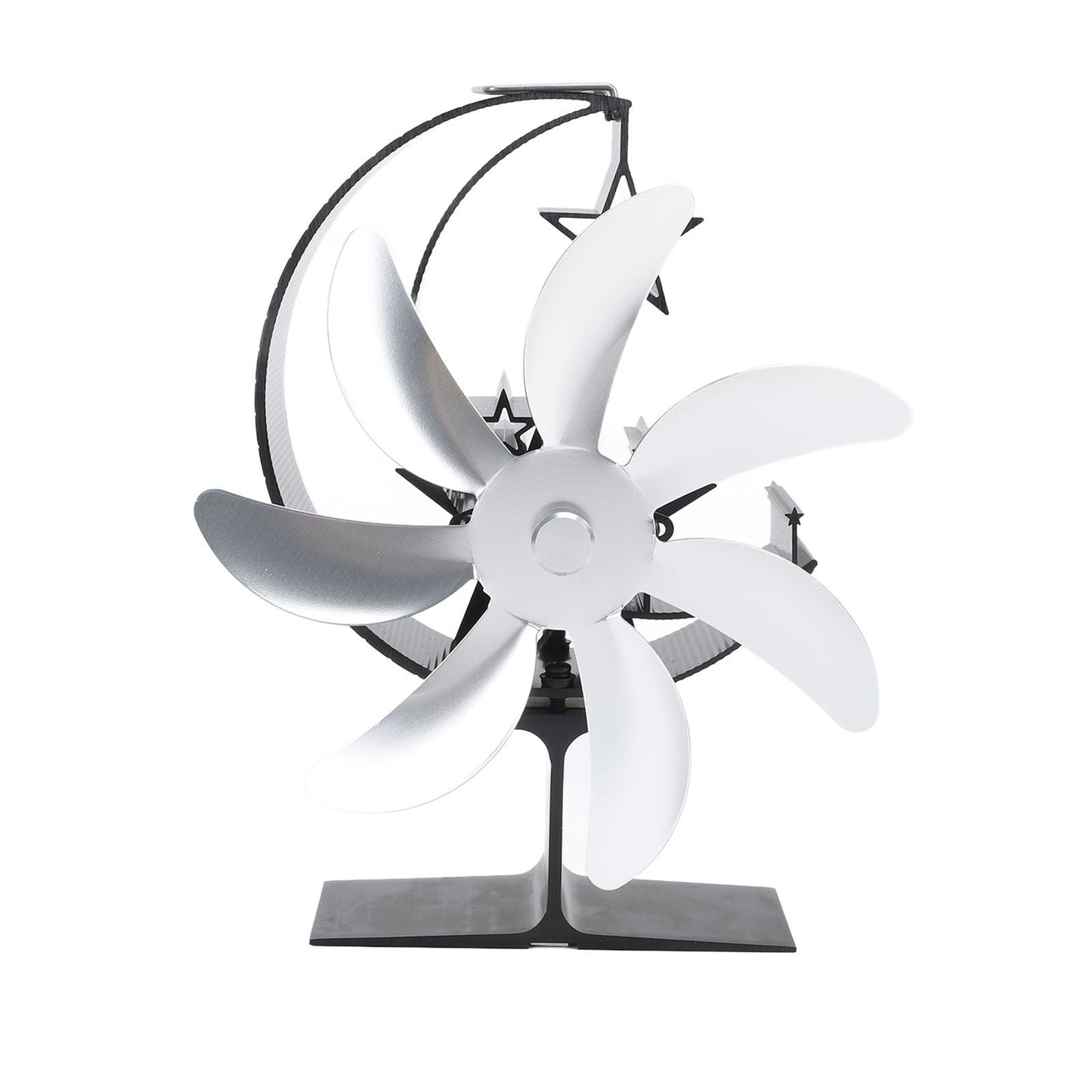 Heat Powered Stove Fan 7 Blade Moon Model Silent Operation Circulating Warm Air Highly Efficient Log Burner Fan For Wood Stove Accessories Silver