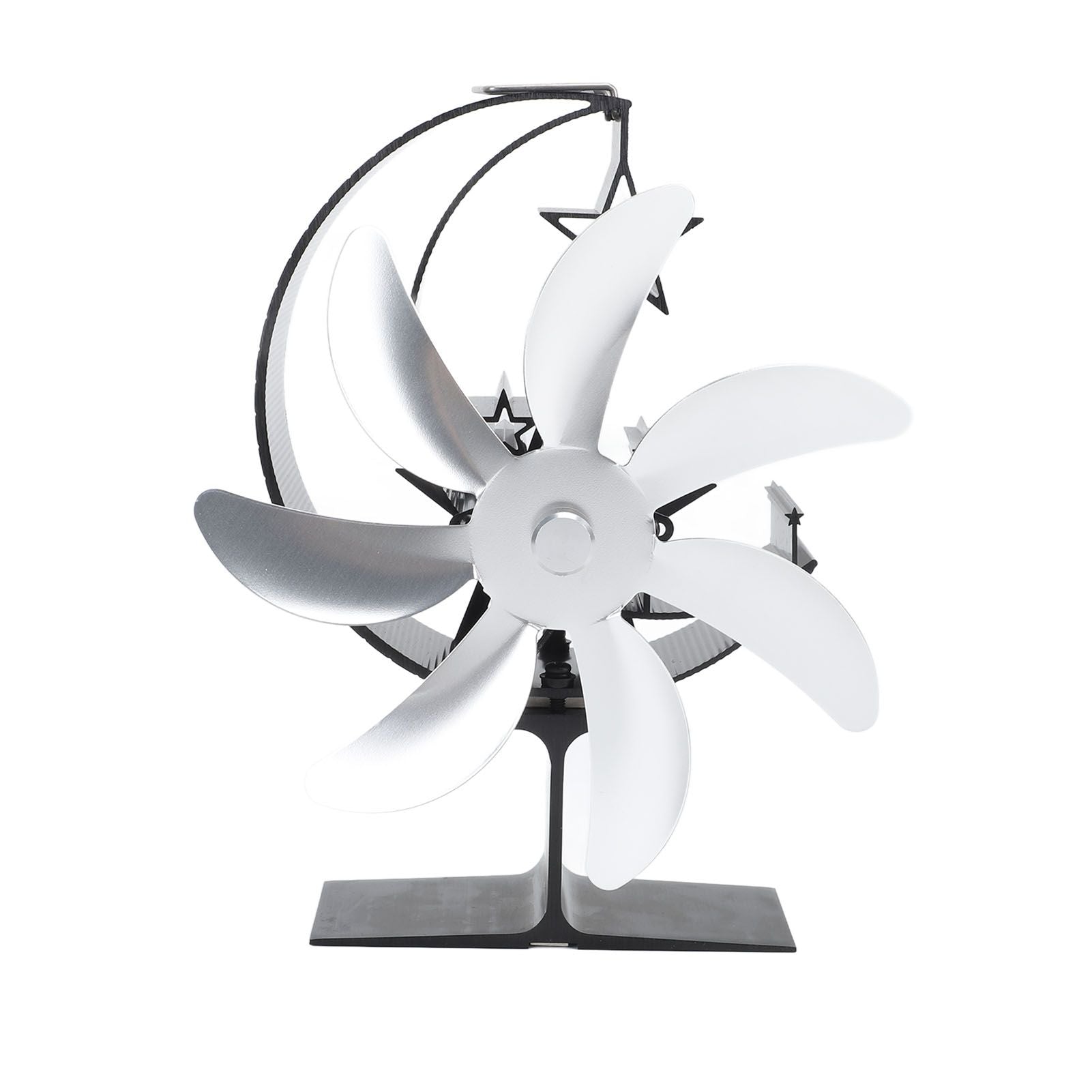 Heat Powered Stove Fan 7 Blade Moon Model Silent Operation Circulating Warm Air Highly Efficient Log Burner Fan For Wood Stove Accessories Silver
