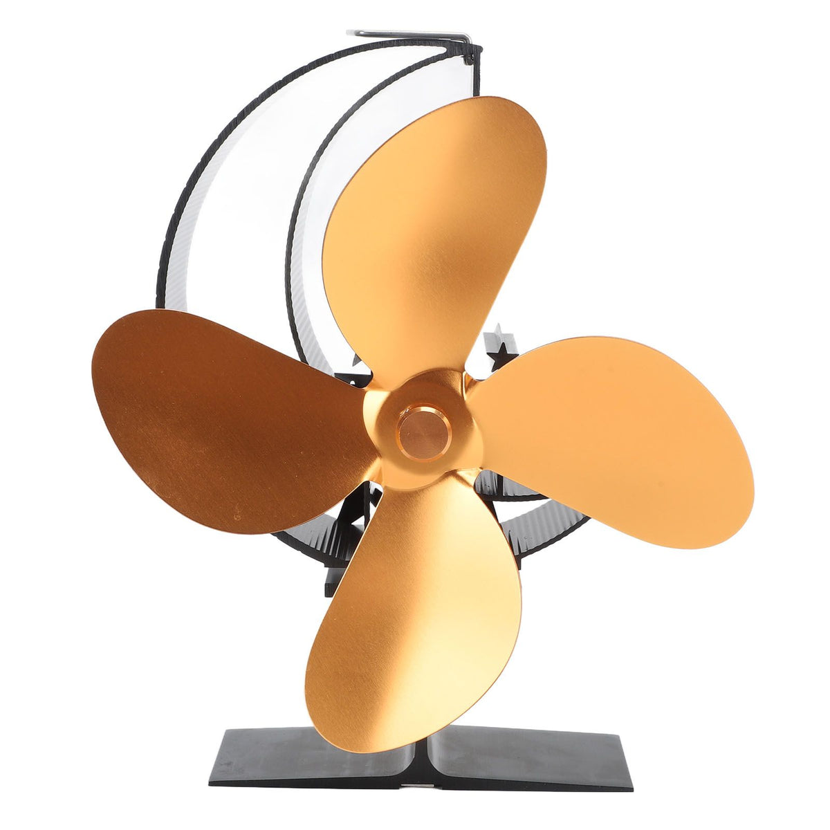 Wood Stove Fan 4 Blades Fireplace Fan Heat Powered Fast Warm Circulation Moon Star Pattern Termal Fan for Camping Outdoor Gold