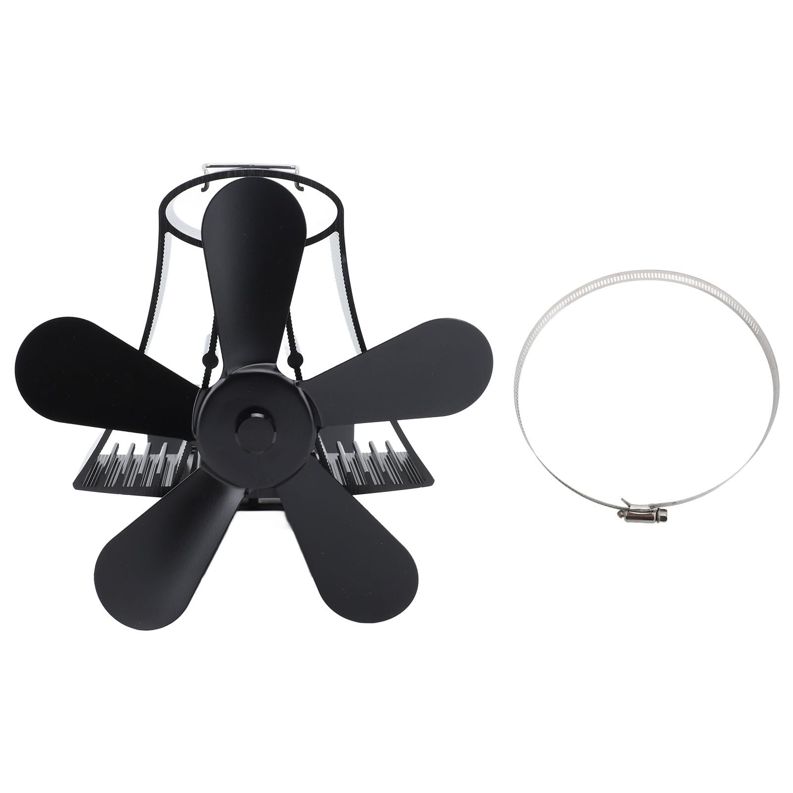 Magnetic Wall Mounted Fireplace Fan Silent Operation 5 Blade Heat Powered Wood Stove Fan Log Wood Burner Black