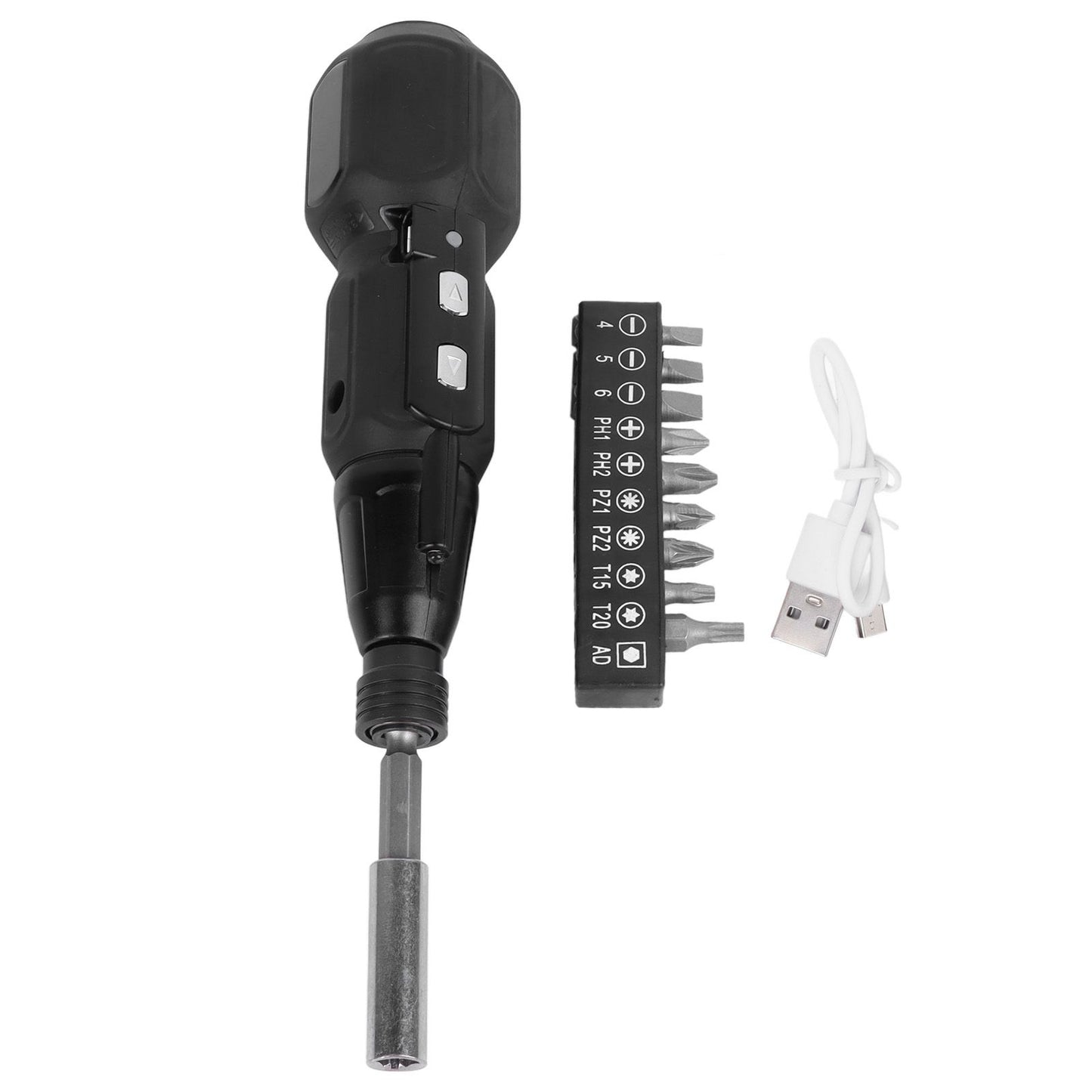 Cordless Electric Screwdriver with LED Light Alloy Steel 900mAh USB Charging Electric Manual 2 in 1 Power Screwdriver Set Black