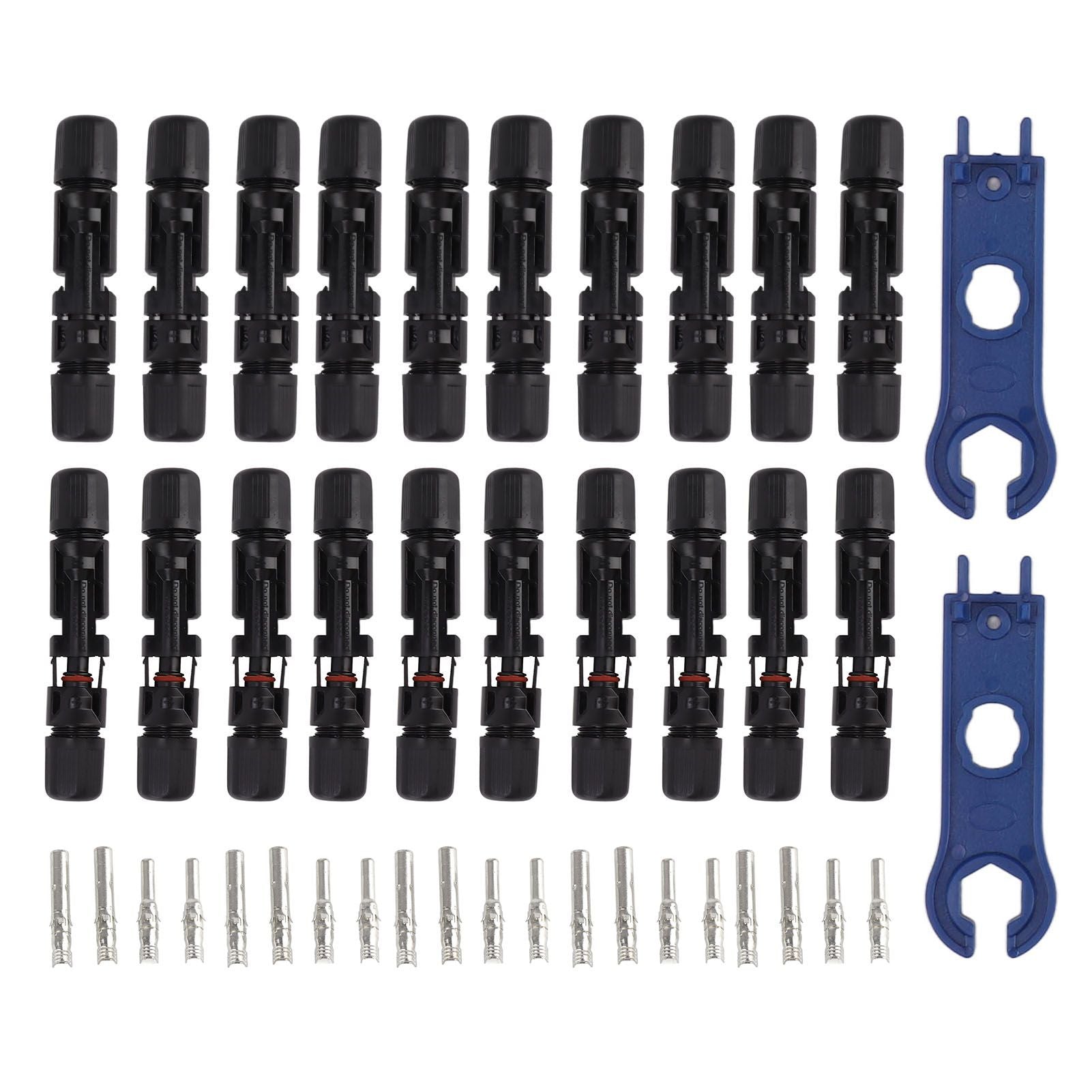 Solar Connectors with 10 Pairs Male Female Plug Spanners Waterproof Flame Retardant Solar Panel Cable Connectors