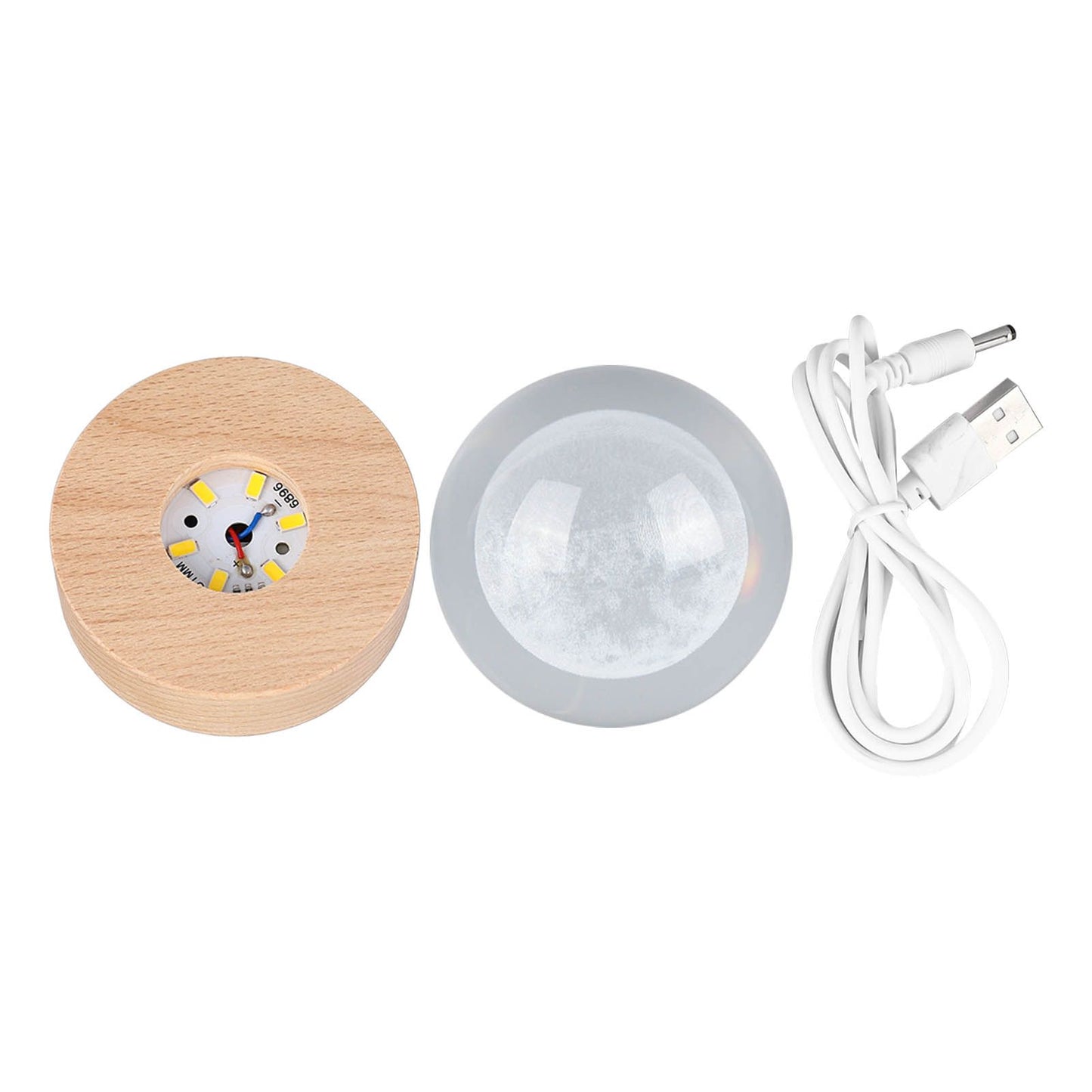 6cm 3D Crystal Ball Luminous Clear Sculpture Round Astronomy Ball Miniature Sculpture Ball Night Light Moon Crystal Ball