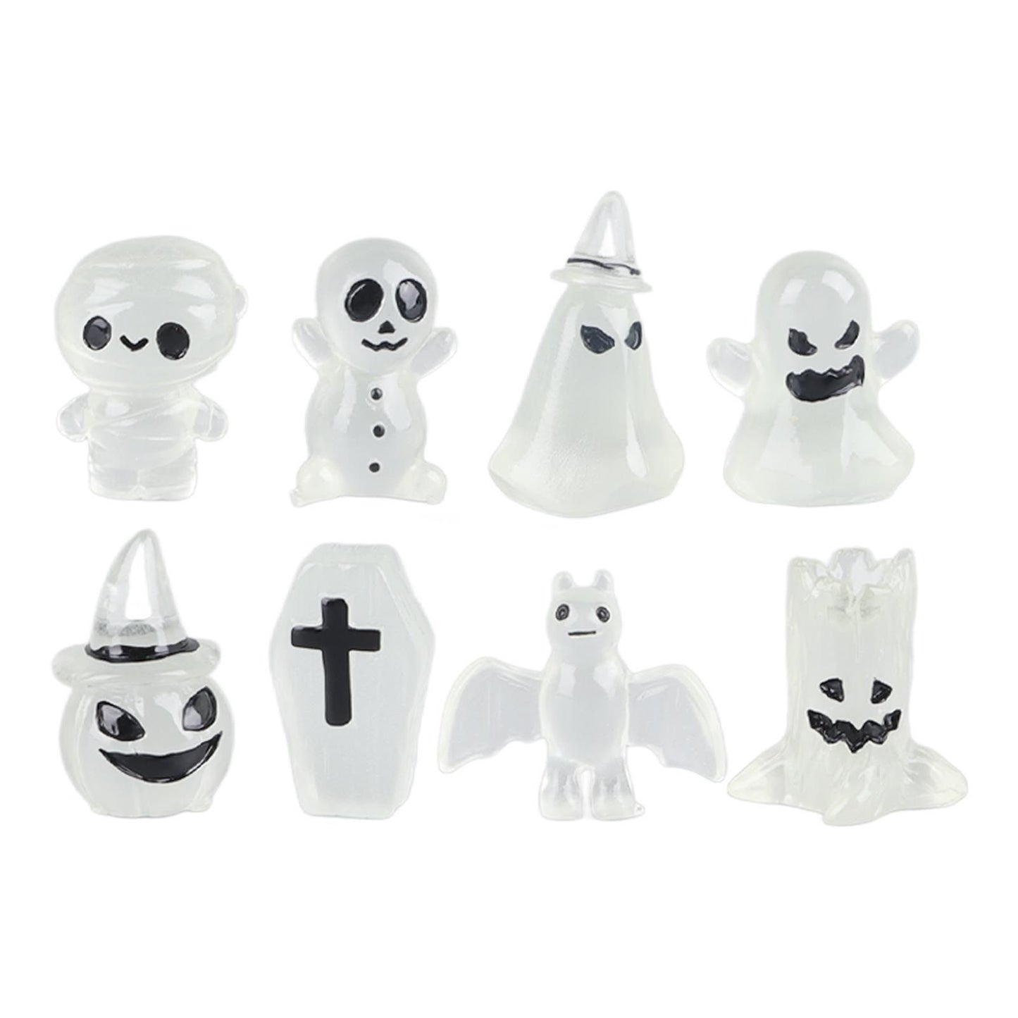 8 Pcs Halloween Ornaments Miniature Luminous Tombstone Pumpkin Skull Ghost Garden Decor