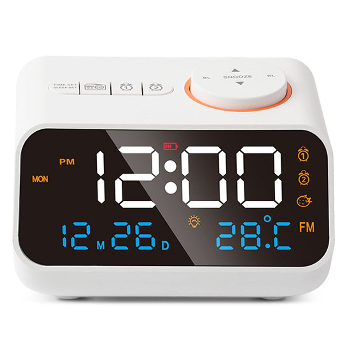 Alarm Clock Radio Multifunctional LED Music Timing Rechargeable FM Radio Alarm Clock for Home White