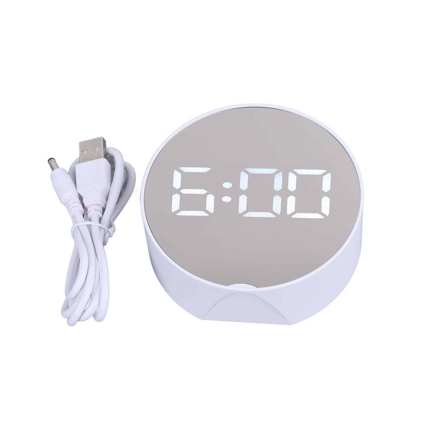 Digital Mirror Clock Alarm White Big Round Screen Easy to Read Portable LED Clock for Office Bedroom Travel