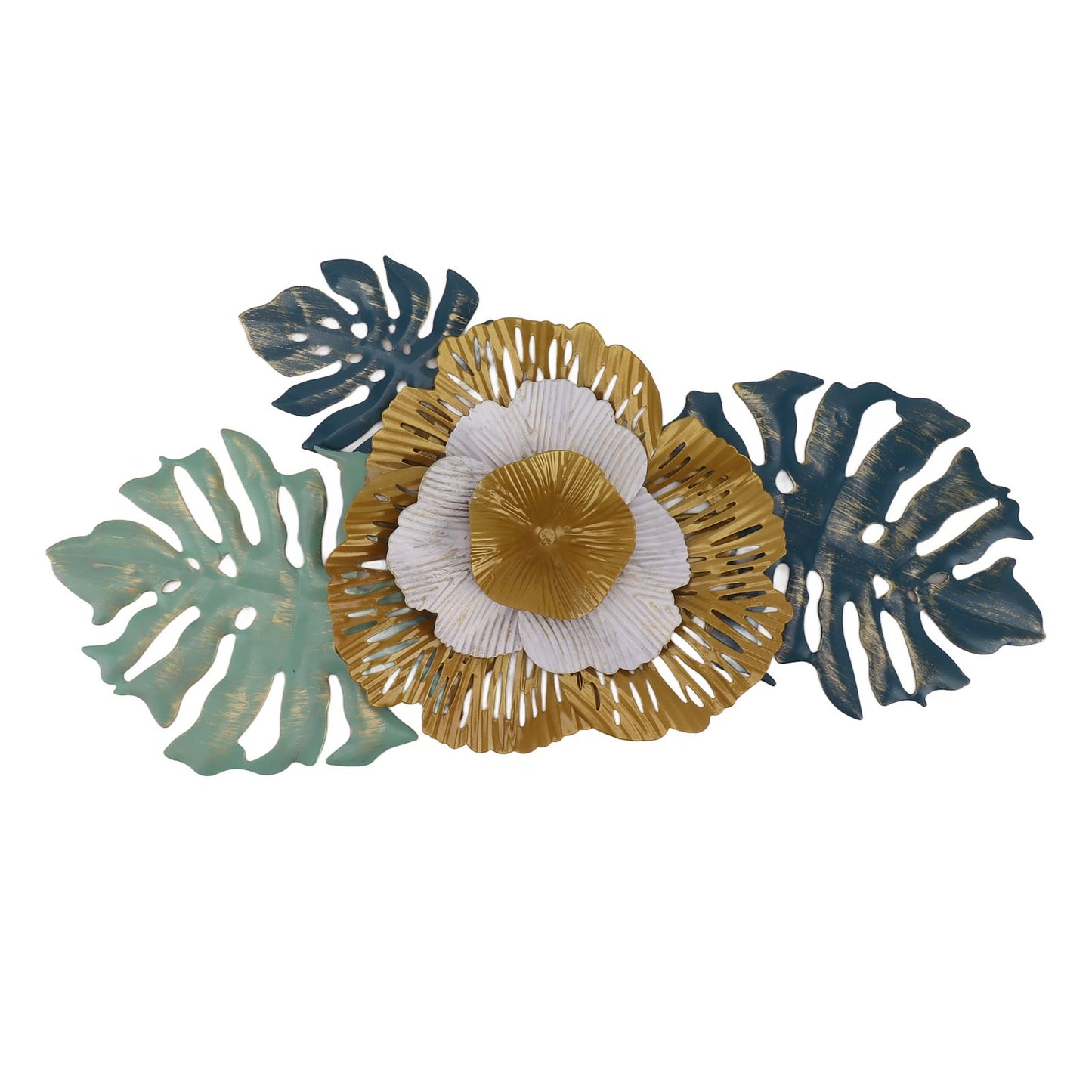 Iron Flower Wall Hanging Blue Modern Beautiful Metal Floral Wall Art Decor for Living Room Bedroom Dining Room