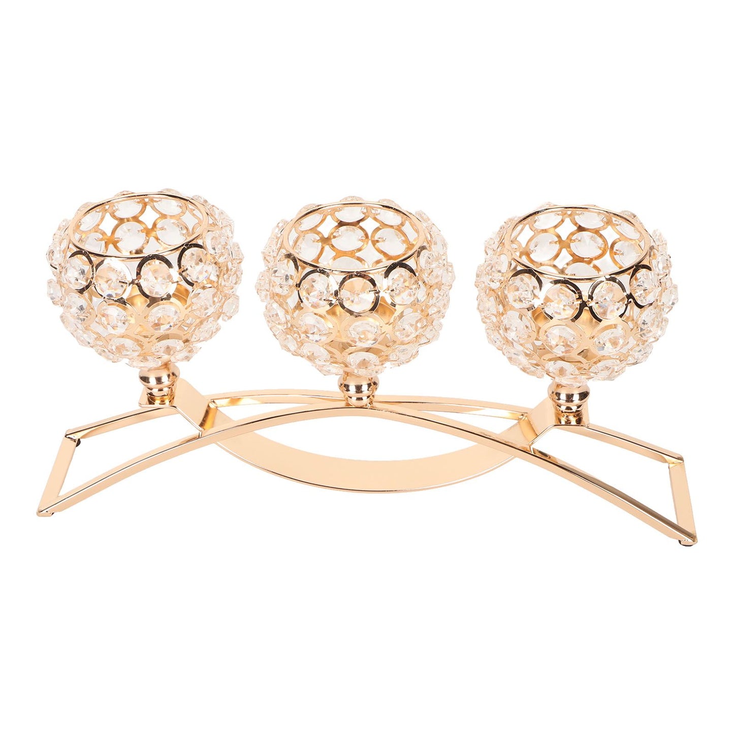 Crystal Candle Holder 3 Heads Windproof European Style Stable Durable Gold Candle Holder for Wedding Party New Year
