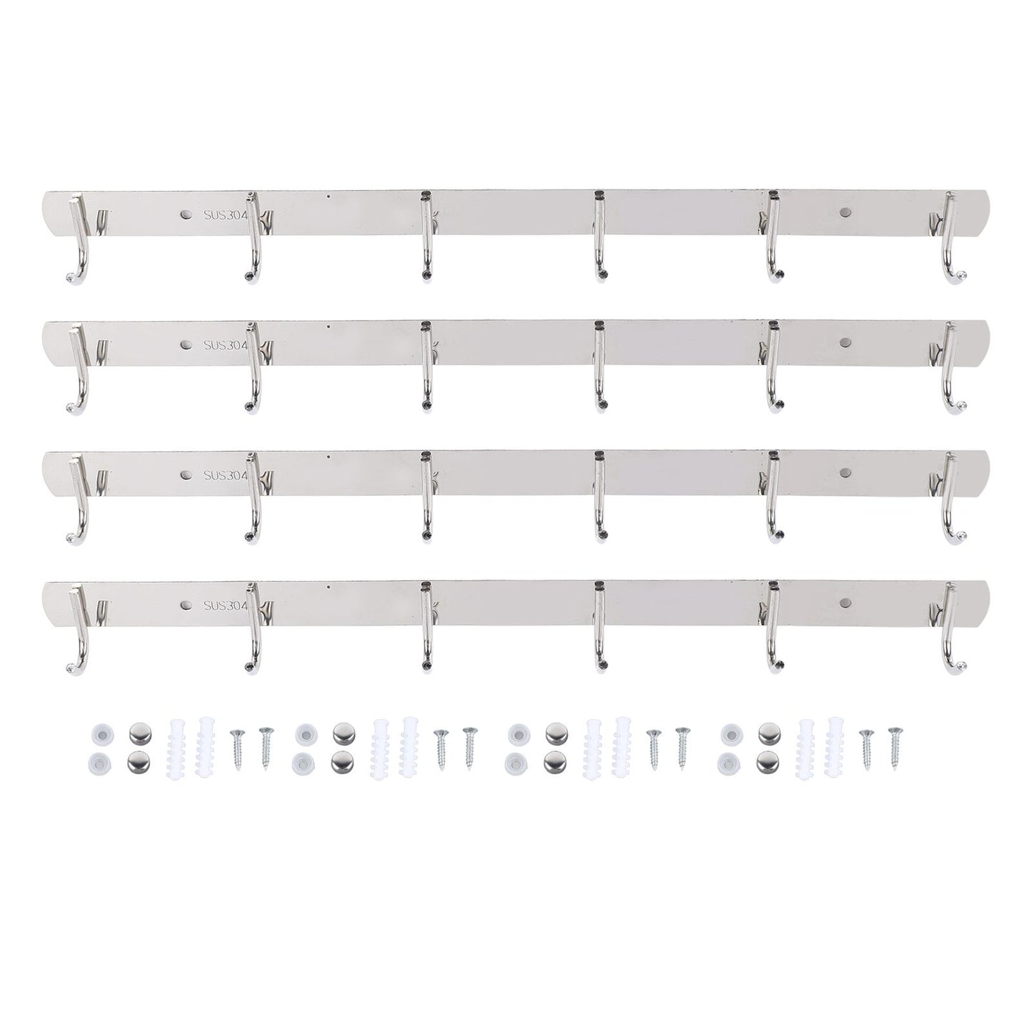4 Pcs 6 Hooks Stainless Steel Cloak Hanger Wall Mounted Hanging Coat Rack for Laundry Rooms Entryways