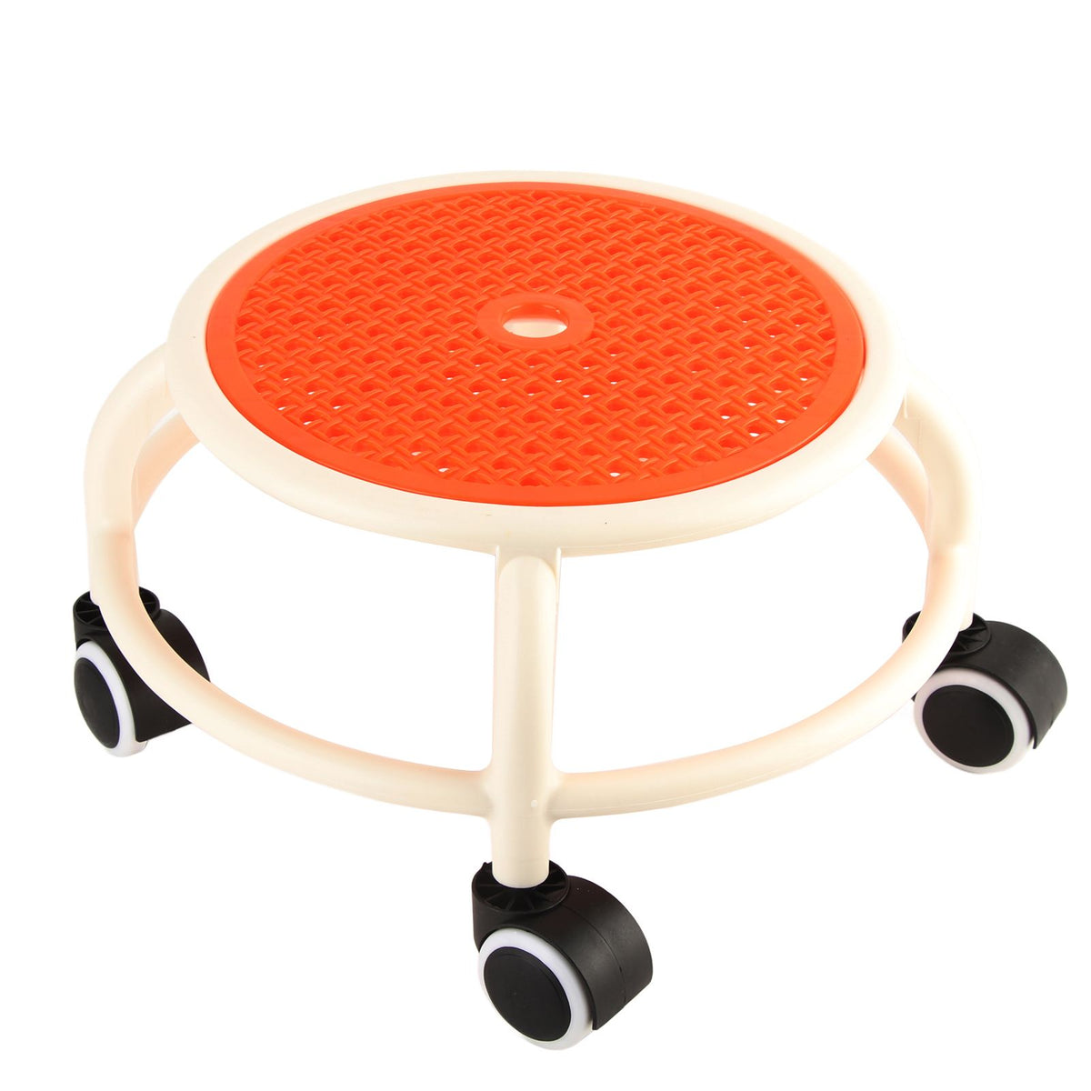 Round Rolling Low Stool Comfortable Universal Wheel Movable Mini Stool High Weight Capacity for Home Orange