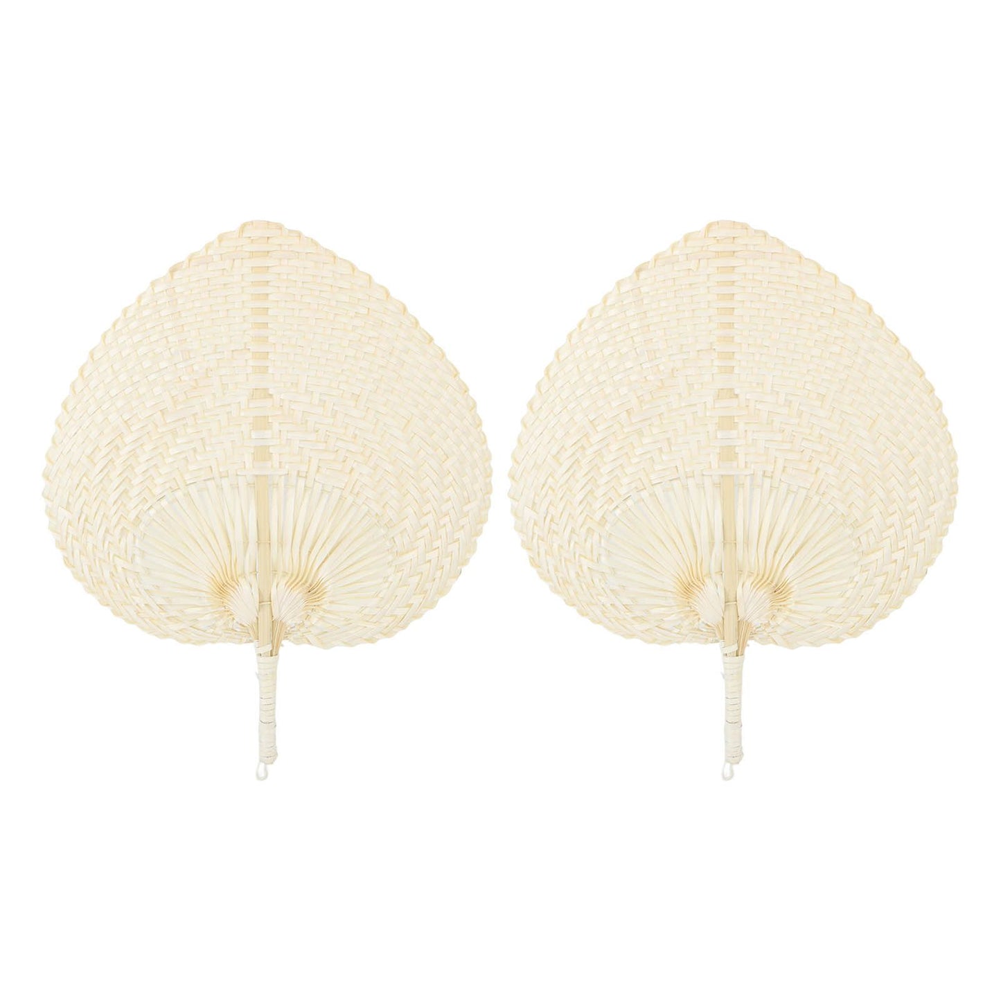 2 Pcs Handheld Leaf Braided Fan Handmade Bamboo Straw Chinese Craft Fan for Decoration
