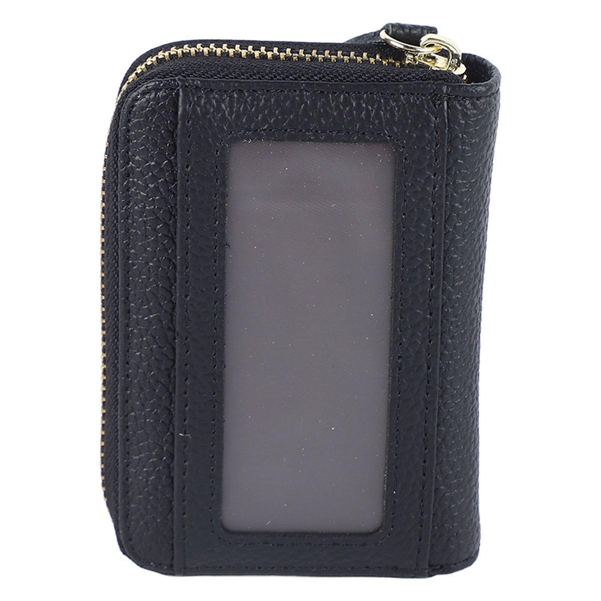 Card Wallet Black Leather 10 Slots Zipper Compact Transparent Window Card Holder for Travel Daily Outdoor
