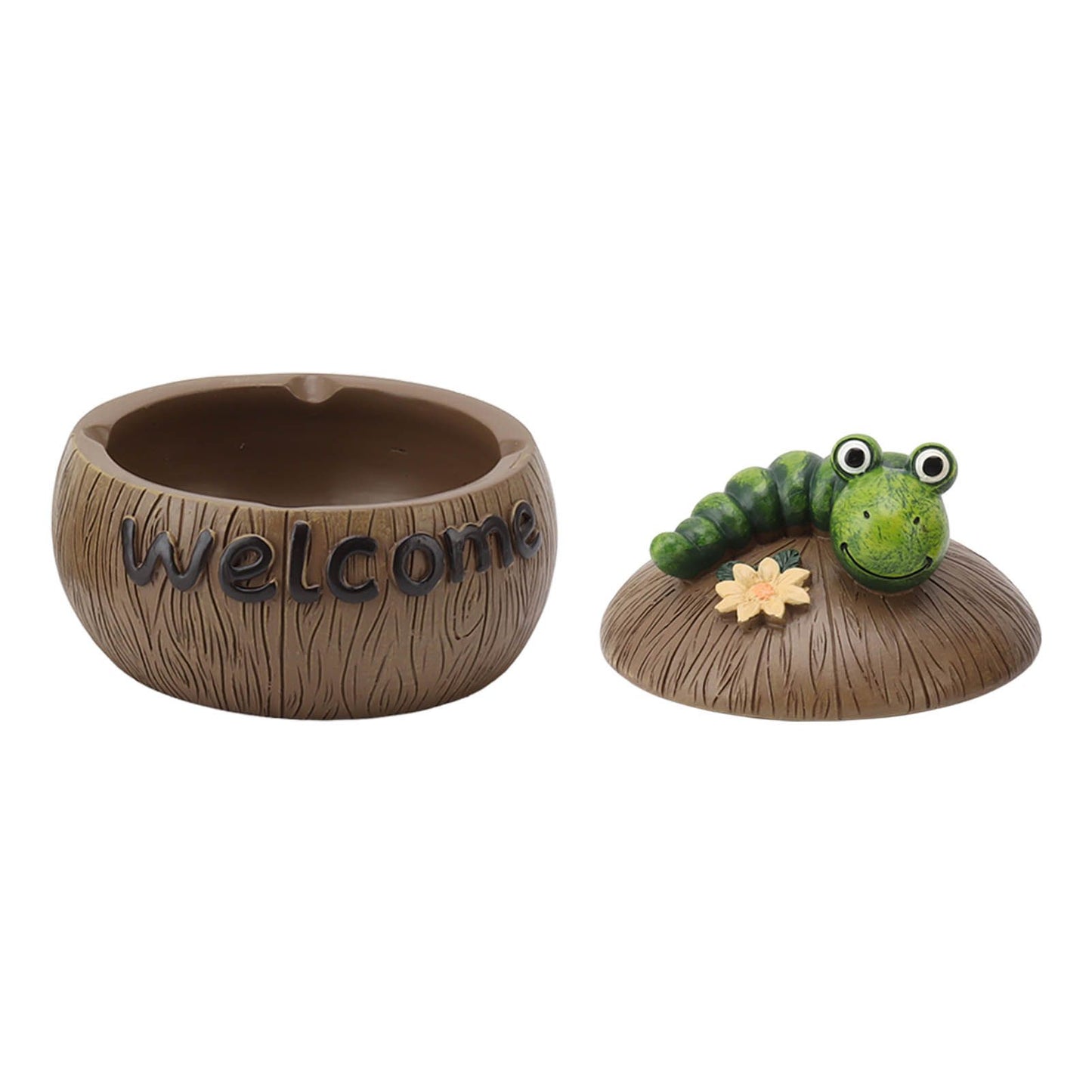 Cute Resin Ashtray Innovative Cartoon Animal Hand Painted Cigarette Ashtray with Lid for Home Living Room Office Caterpillar